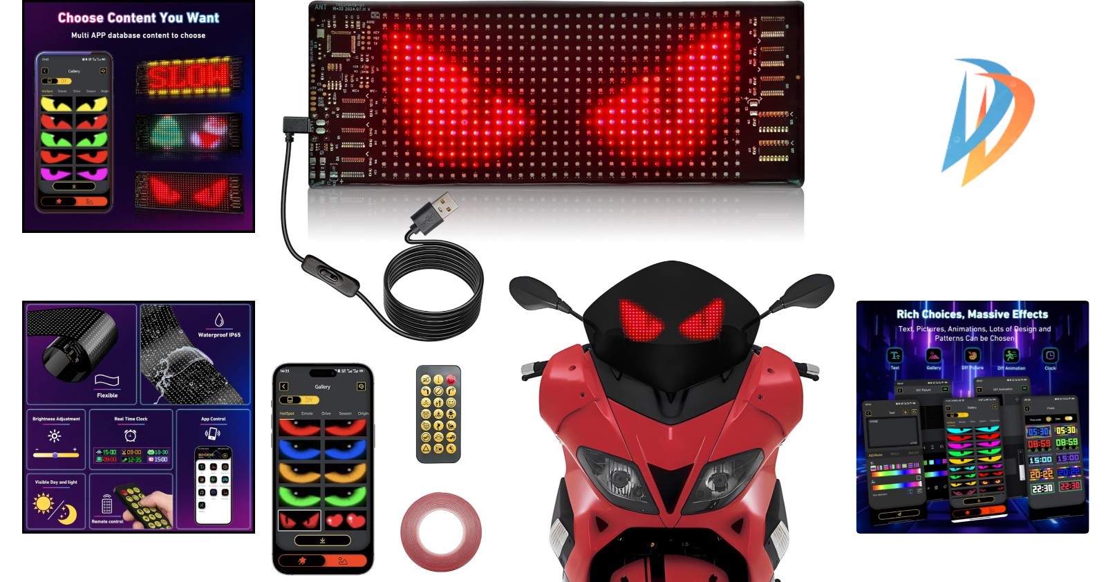 Waterproof Programmable LED Display – Flexible Windshield Eyes for Cars & Trucks