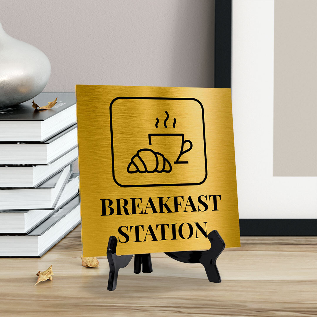 Breakfast Station 5&Prime;x 5&Prime; Square Table Sign With Acrylic Easel
