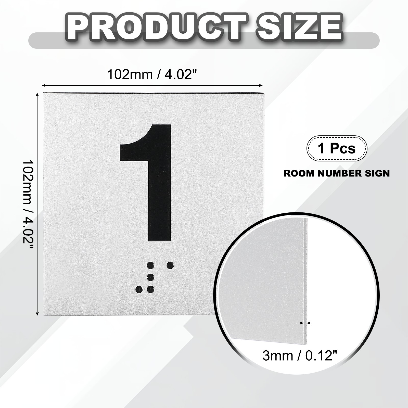 Exam Room Number Sign, 4&Prime; x 4&Prime; Number 1 Sign with Braille, Black on Silver