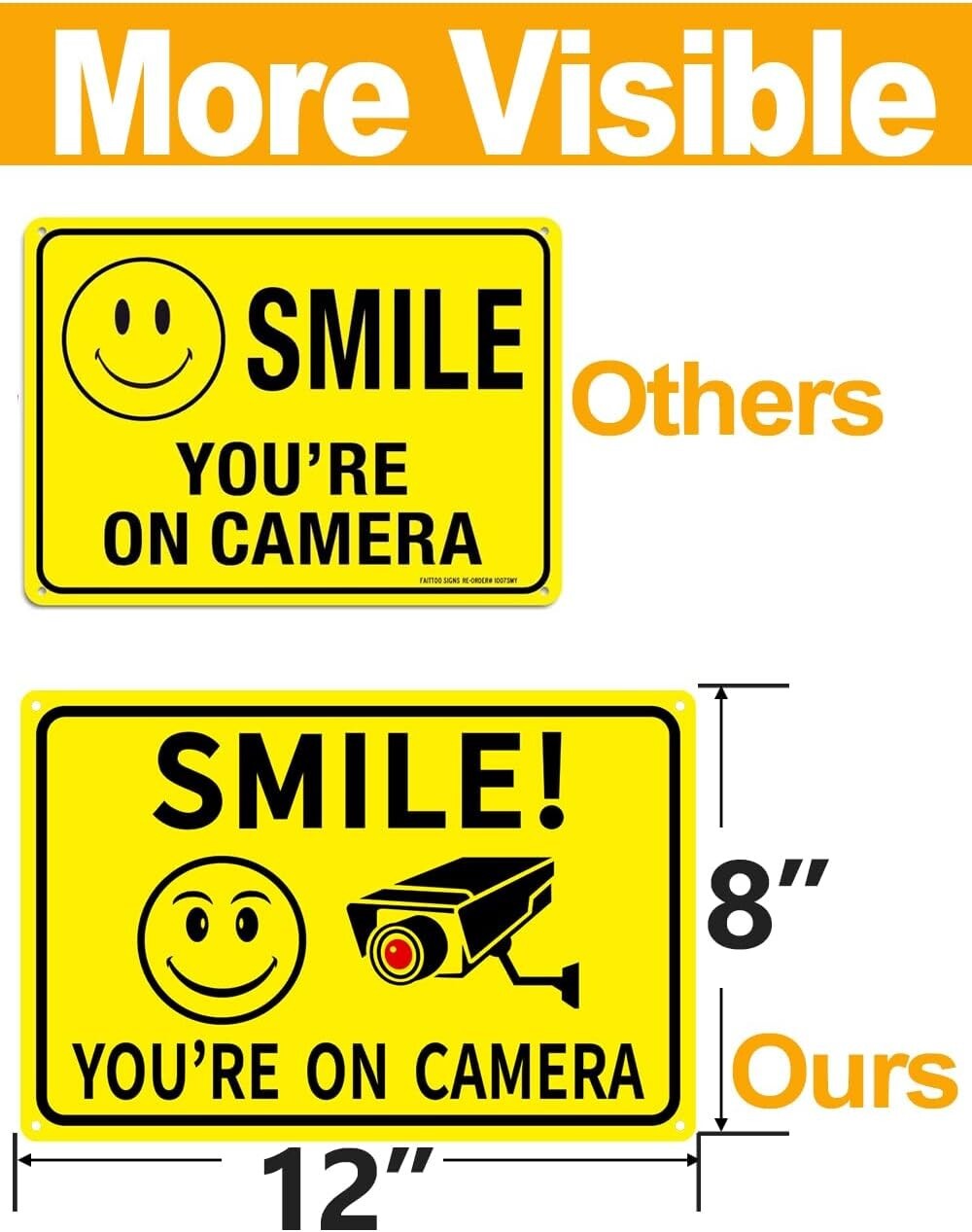 4-Pack Smile You&rsquo;re On Camera Signs 8&Prime;x12&Prime; Rust Free Aluminum Video Surveillance
