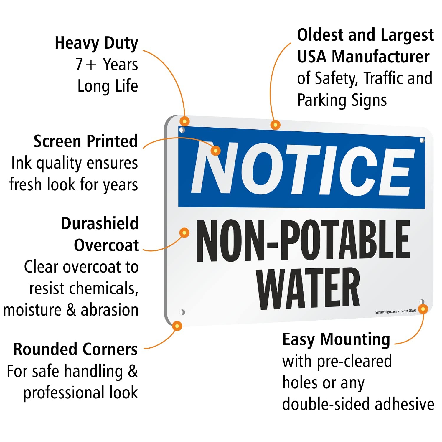 Notice NonPotable Water Sign 7×10 Inch Aluminum Black/Blue S2833AL10