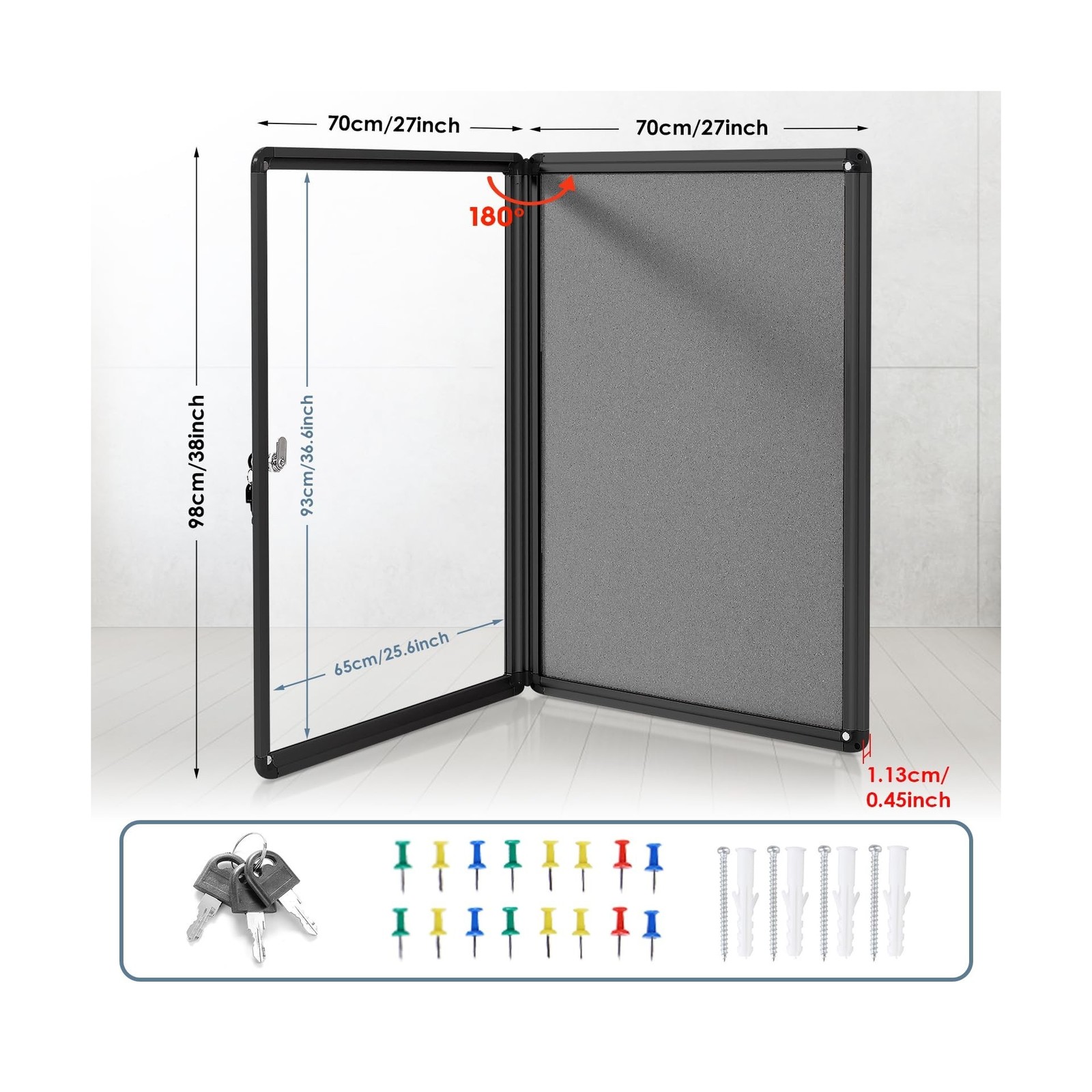 Enclosed Bulletin Board Lockable Display Case Message Board with Locking Door…