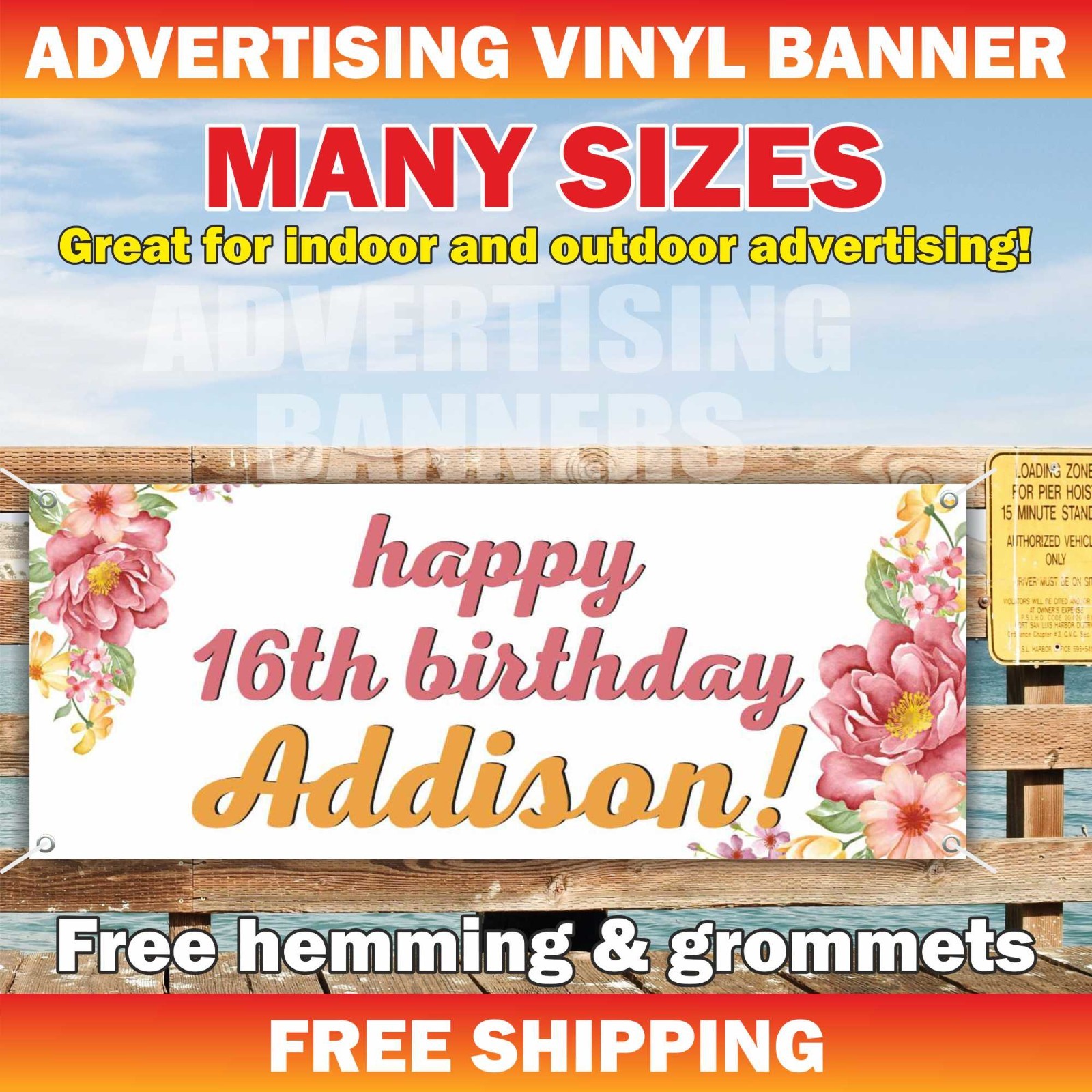 Happy 16th Birthday Advertising Banner Vinyl Sign Custom Name Text Event Holiday