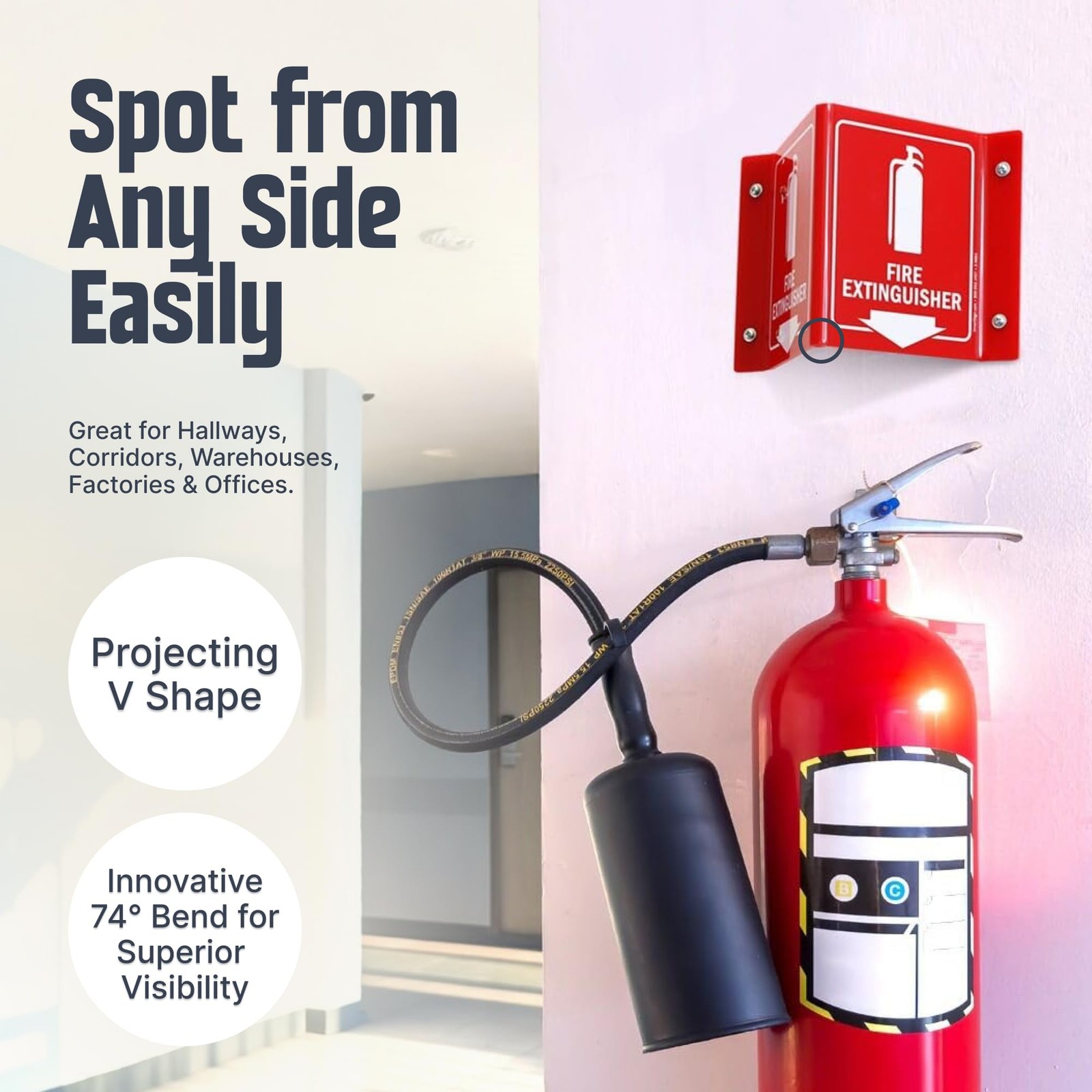 (4-Pack) Fire Extinguisher Projecting Sign with Down Arrow – 5&Prime; x 6&Prime;, -Sided …