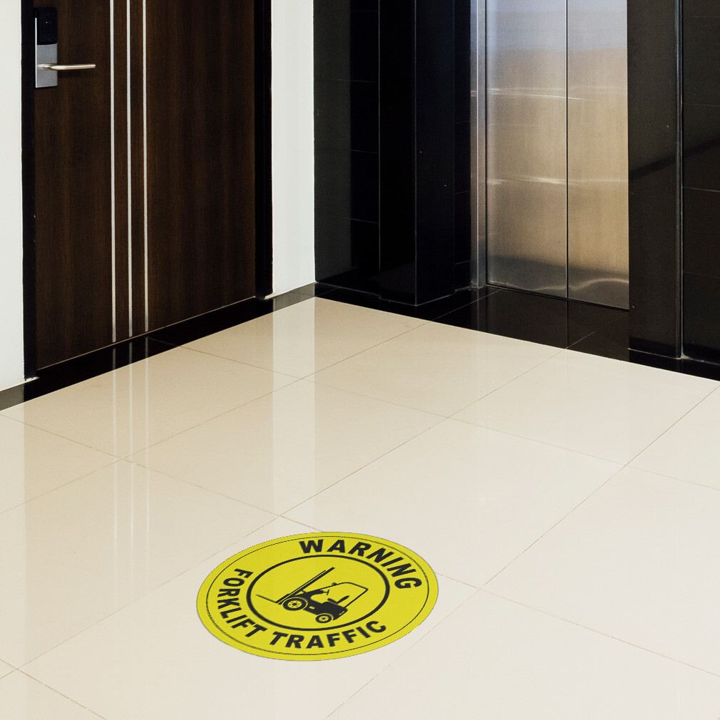 Floor Decals Warning Forklift Traffic Yellow Anti-Slip Round Shape Business