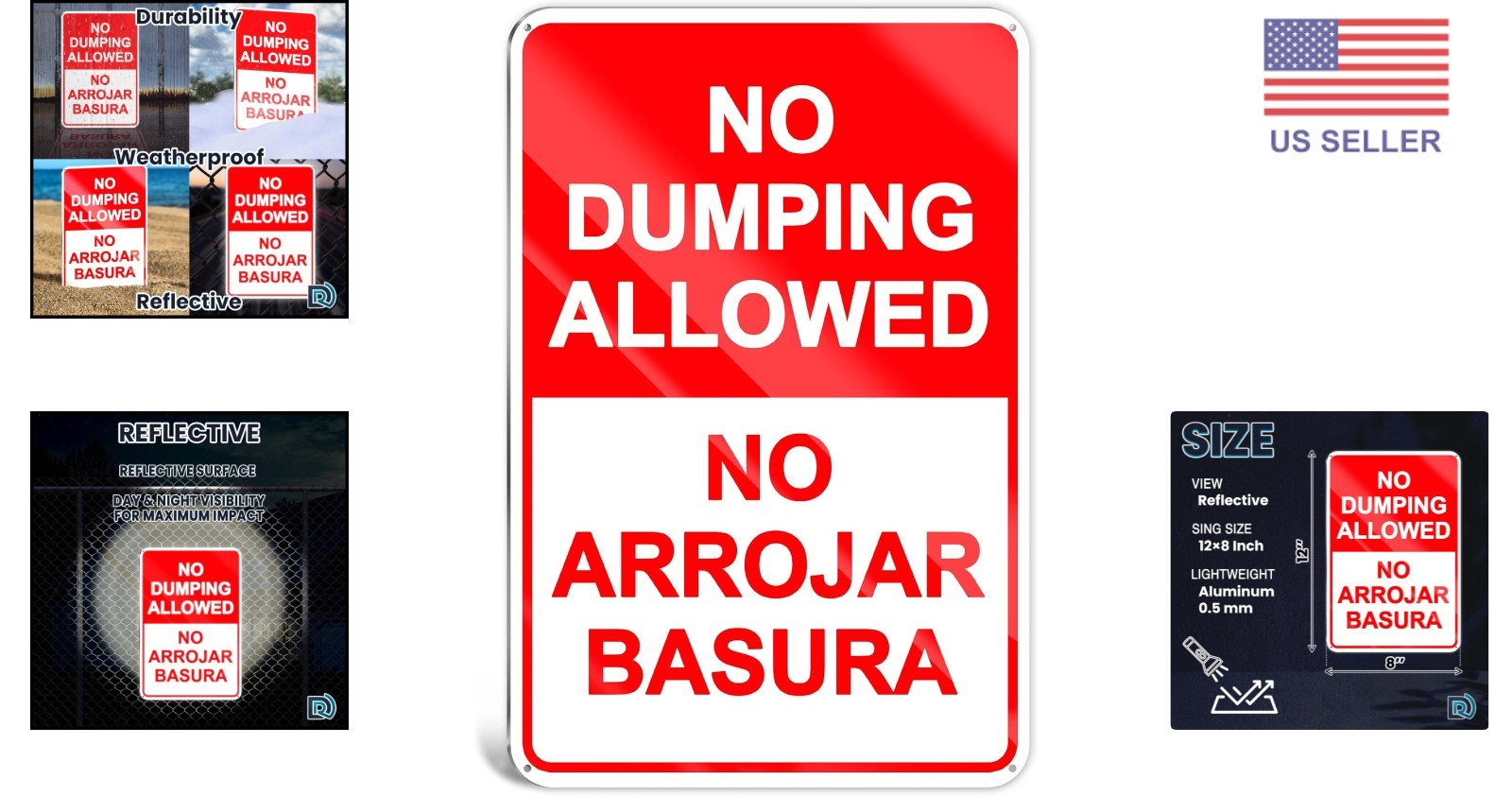 Private Property No Littering Sign – 8×12 Reflective Aluminum for Long-Term Use