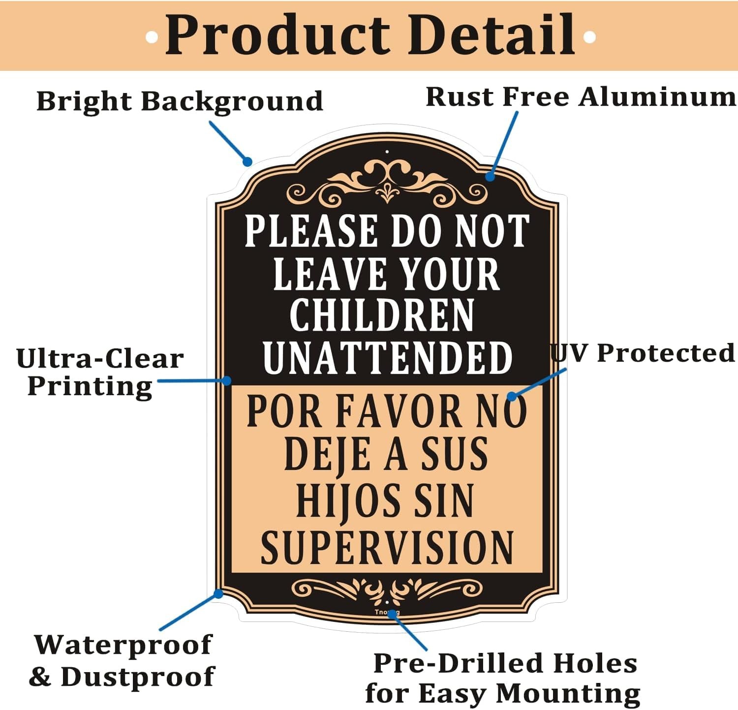 2 PCS Please Do Not Leave Children Unattended Bilingual Sign 14×10 Inch
