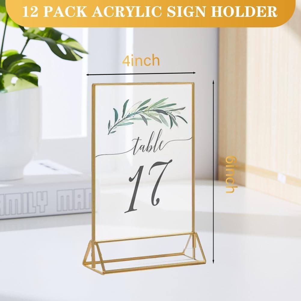 12PCS Acrylic Gold Sign Holders, 4 »x6 » Wedding 4 »×6 », Transparent +