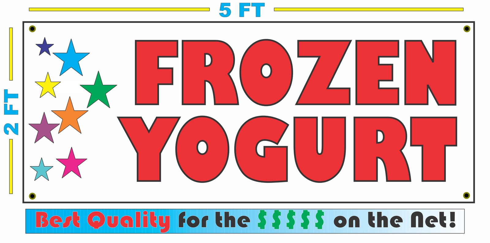 FROZEN YOGURT w Multi Colored Stars Banner Sign NEW Larger Size