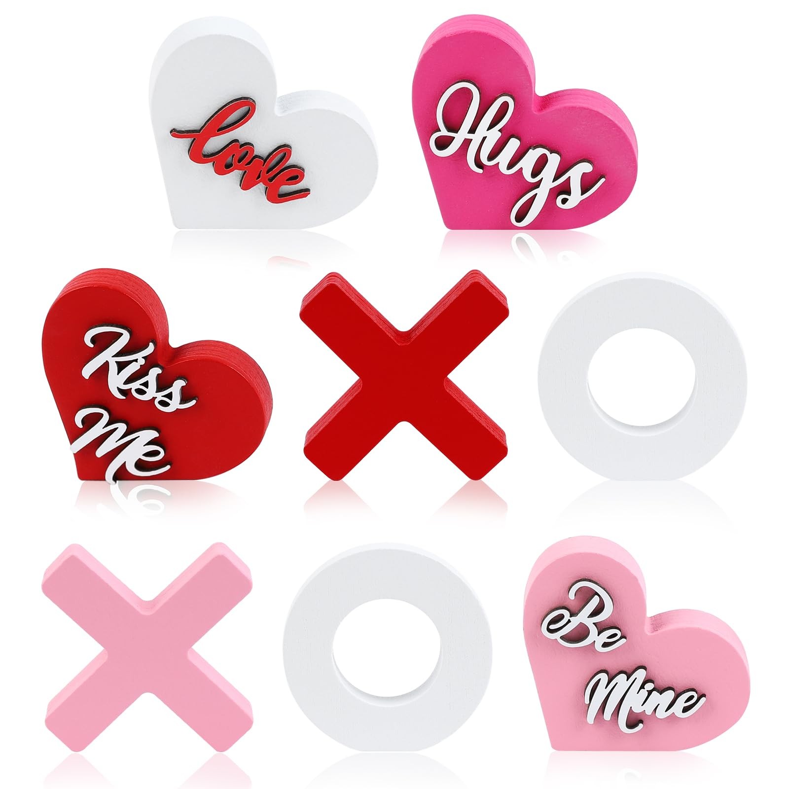 8 PCS Valentines Day Wooden Heart XOXO Table Signs Tiered Tray Decorations