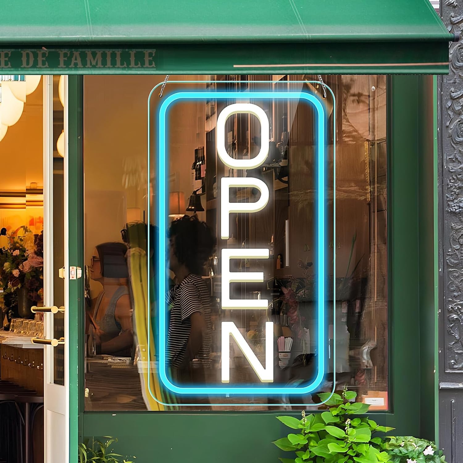 Large 23&Prime; LED Neon Open Sign, Ultra Bright Blue White, ON/OFF Switch, Bar Salon