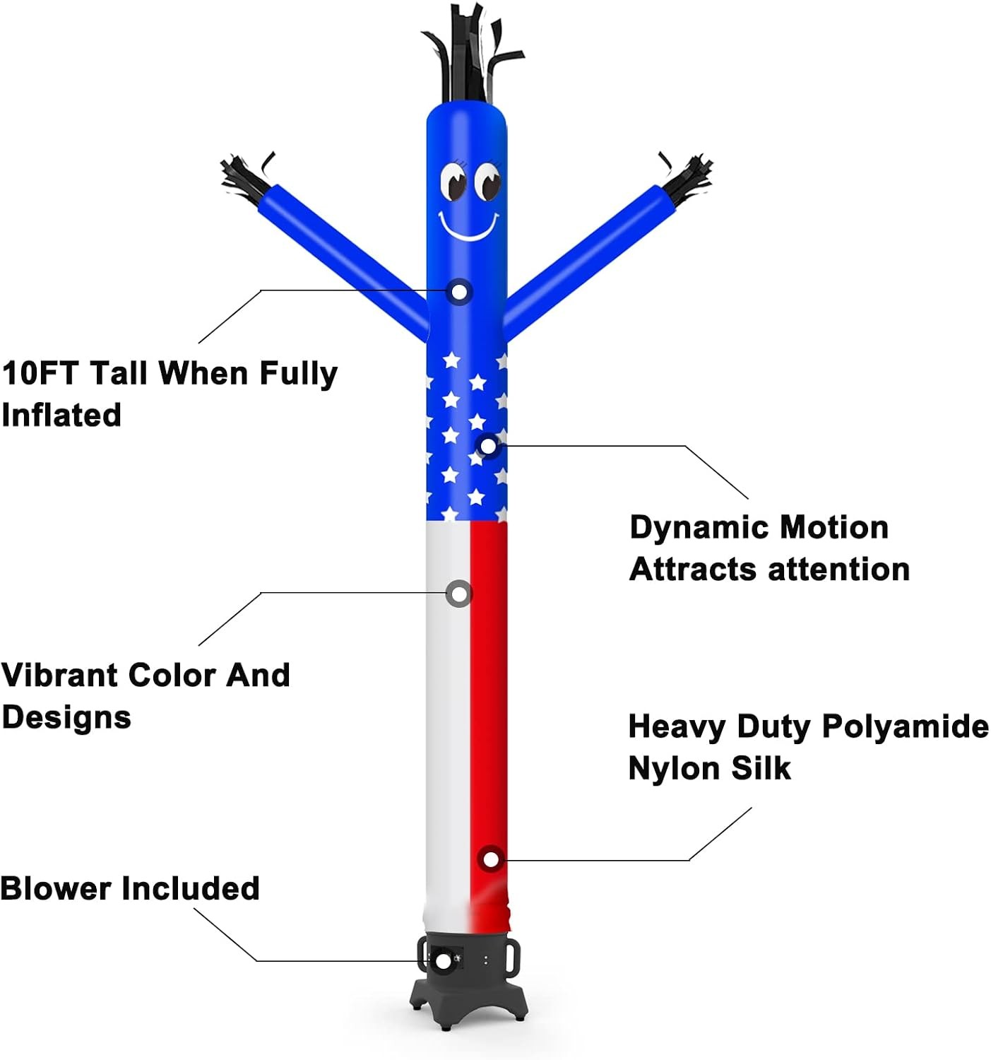 10ft US Flag Inflatable Tube Dancer Waving Man Puppet
