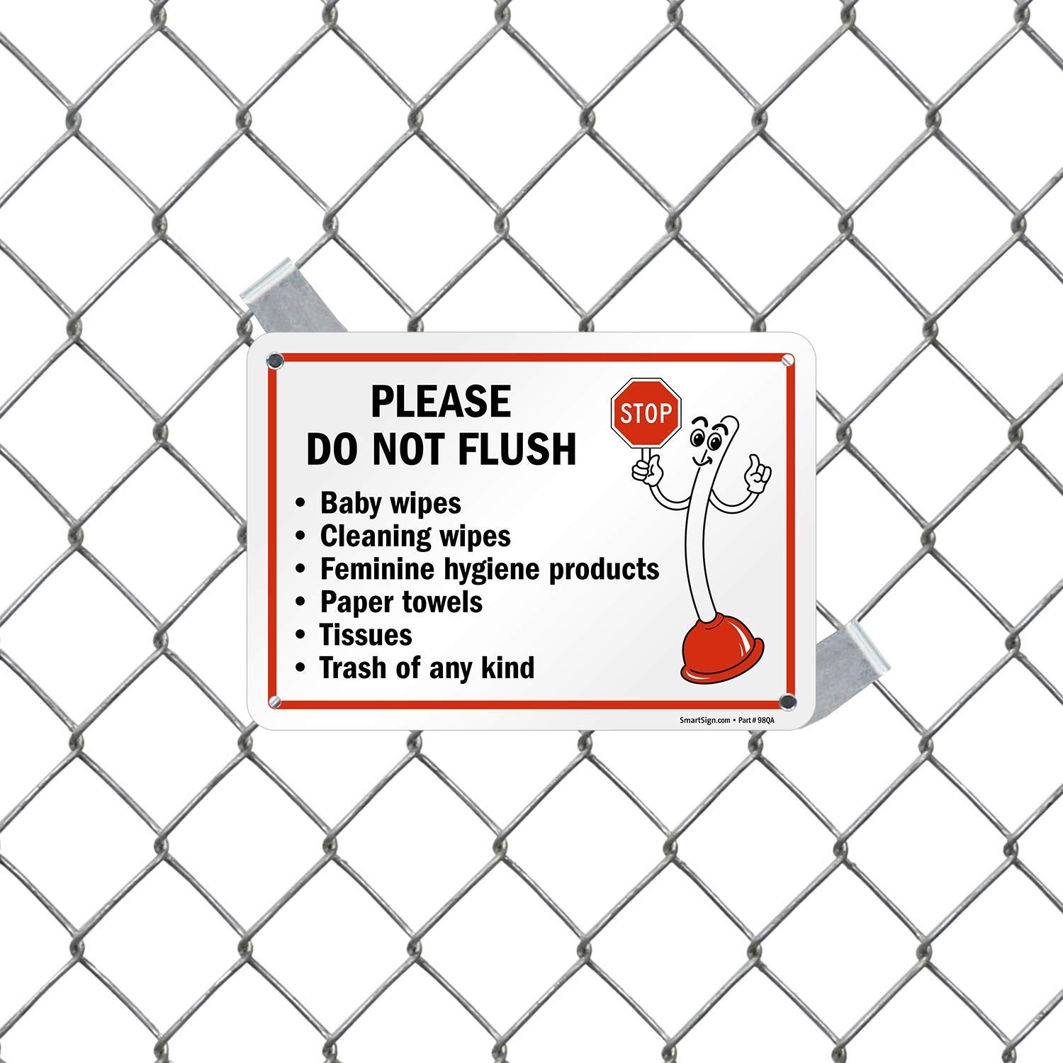 1 PC Please Do Not Flush Wipes/Trash Bathroom Sign 7×10&Prime; HDPE Plastic Red Black