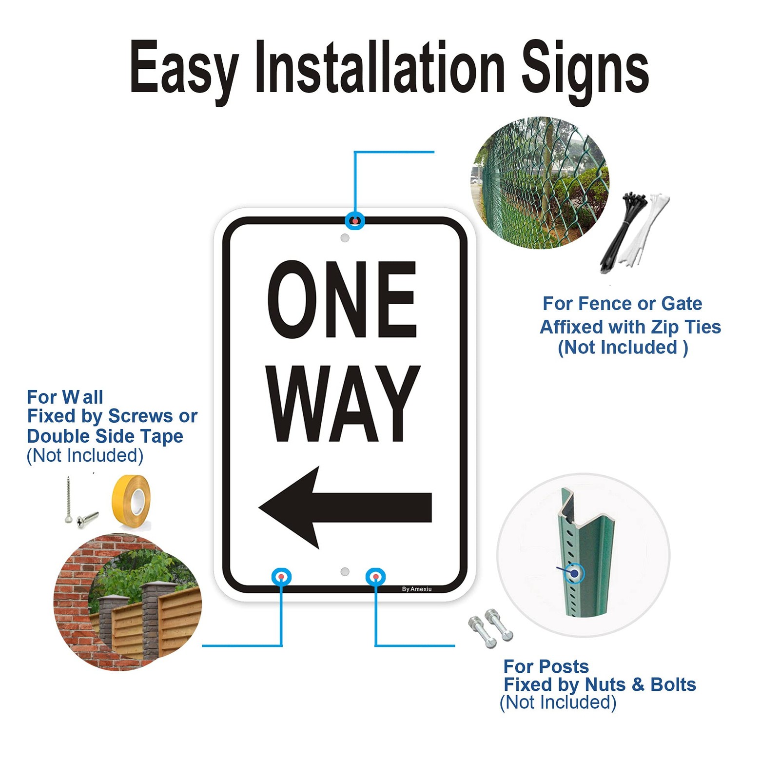 1 PC Large One Way Left Arrow Sign 18x12x0.06 Inch Reflective Aluminum