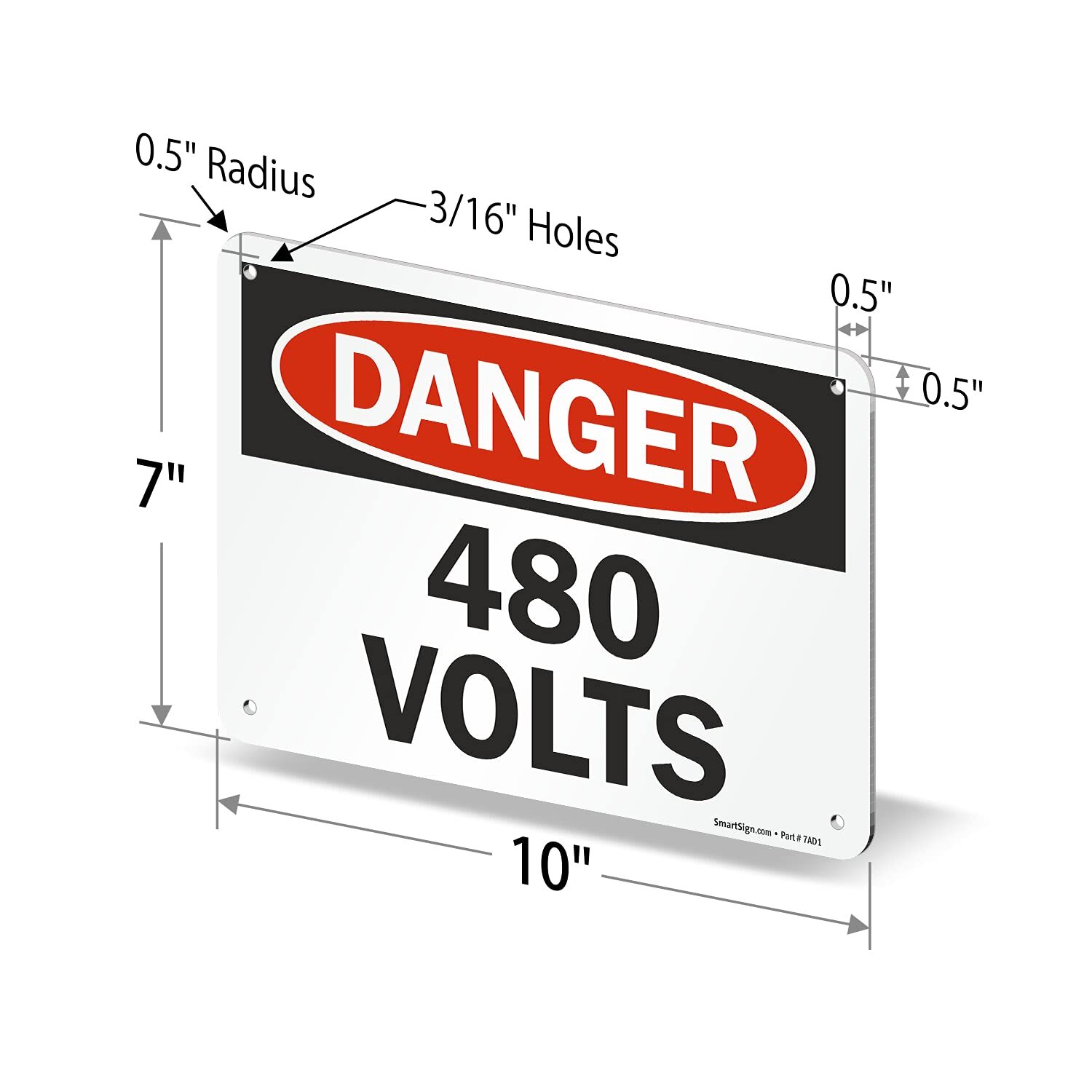 7 x 10 inch “Danger – 480 Volts” OSHA Sign with Pre-Cleared Holes Digital Pri…