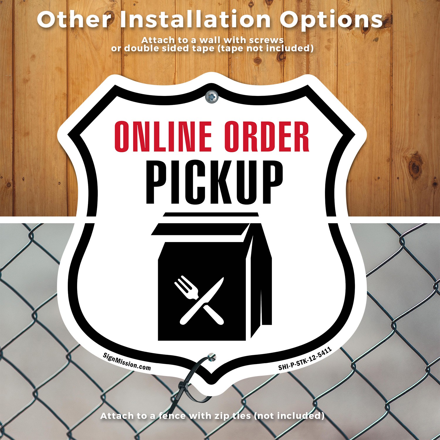 Online Order Pickup Shield Shaped Sign With Stake Crafted in the USA