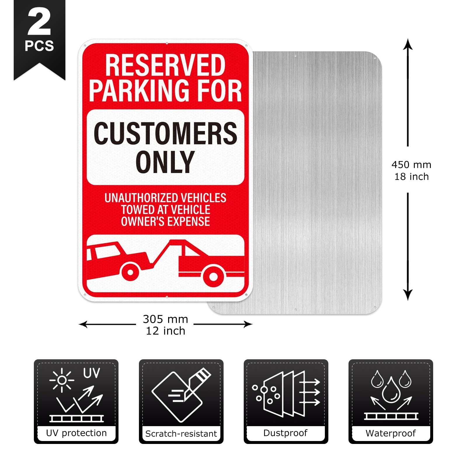 Reflective 18&Prime;x12&Prime; Customer Parking Only Sign – 2 Pack, Rust-Free Metal, Pre-Dri