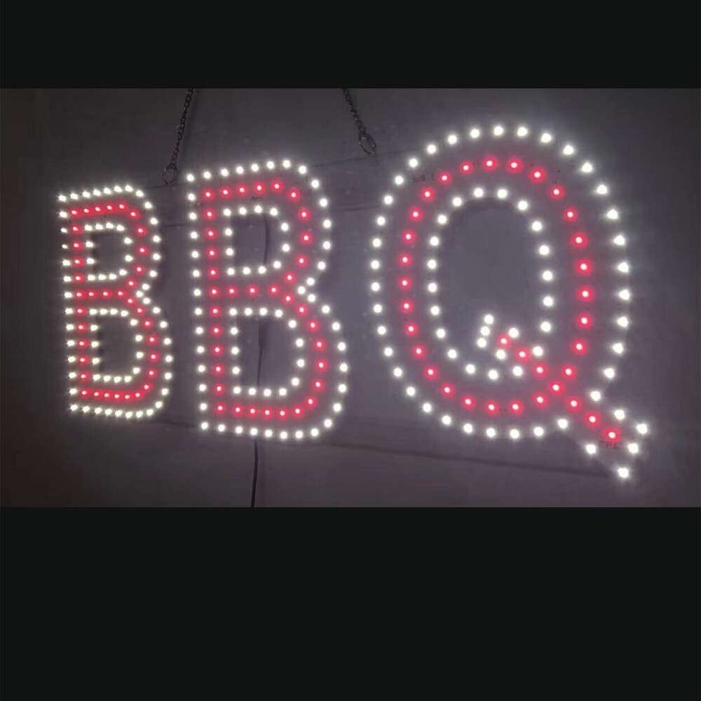 LED BBQ SIGN (12&Prime;X30&Prime; INCH) – WHITE / RED