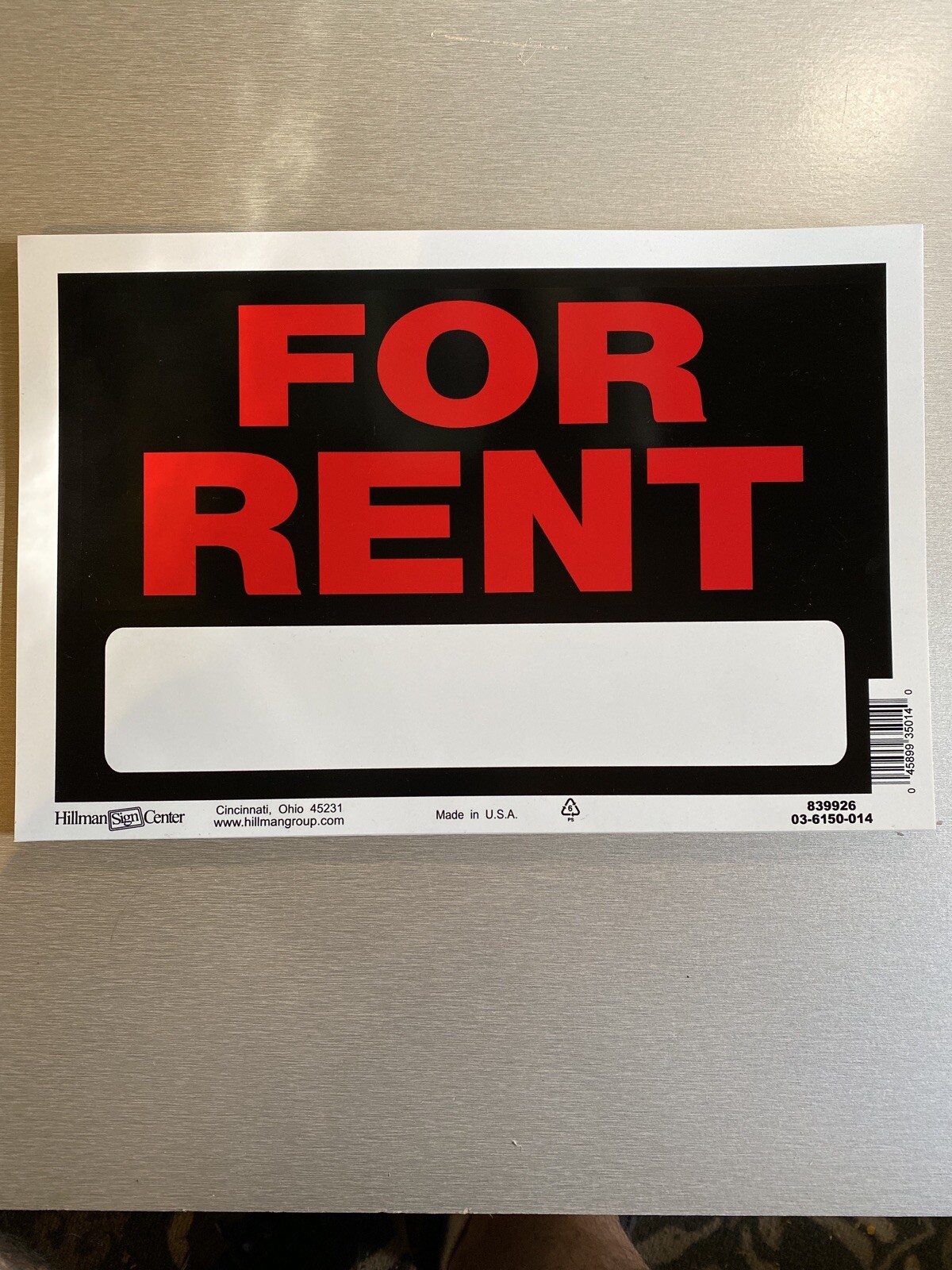 (4 Pack) Hillman Group 839926 8”x12” Red/White/Black Plastic “FOR RENT” Sign