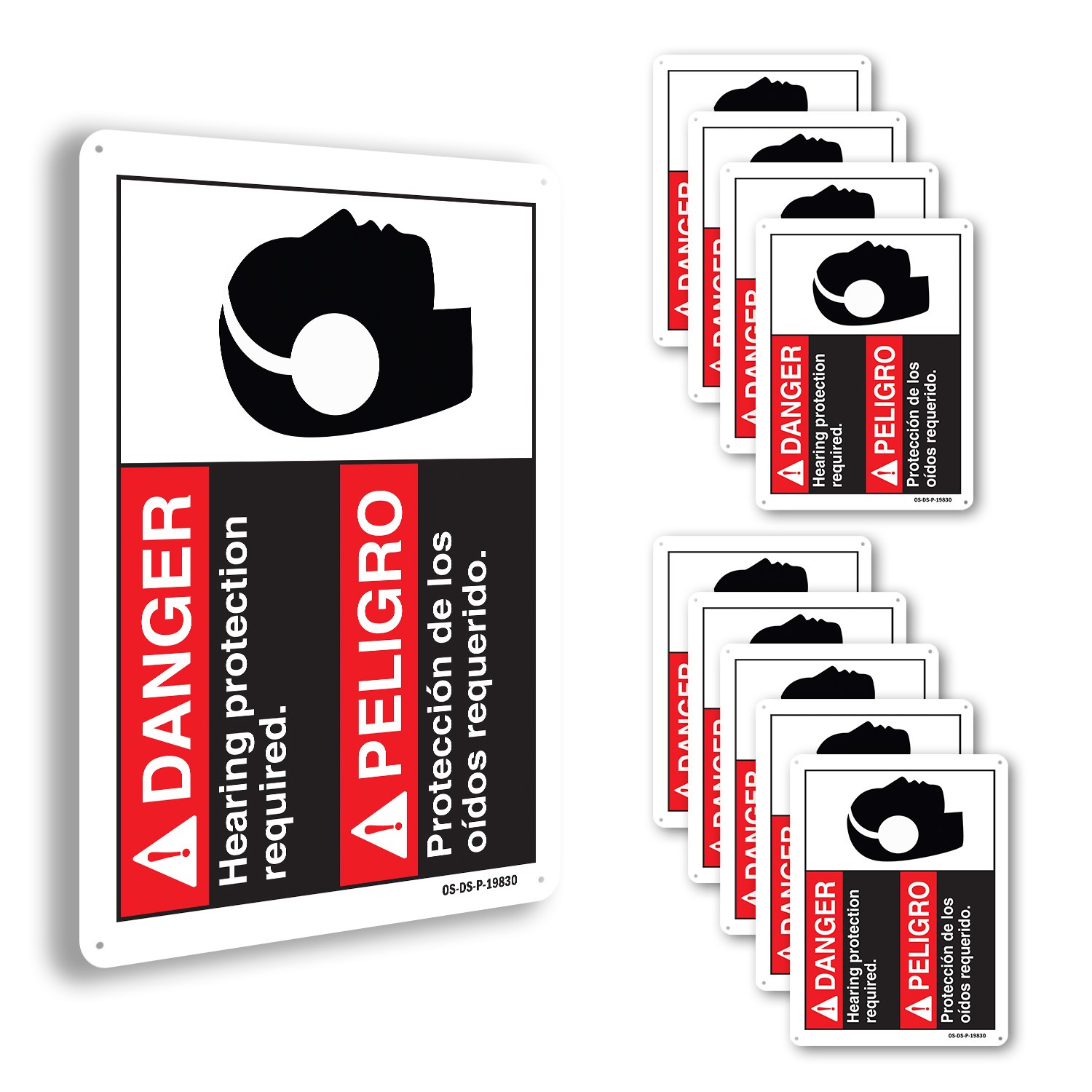 Danger Hearing Protection Required (Bilingual Spanish) ANSI Danger 5/10 Pack