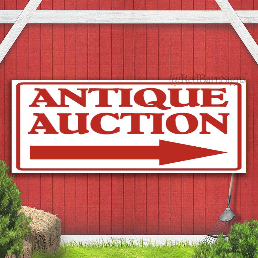 Antique Auction Arrow Indoor Outdoor Banner Sign with grommets