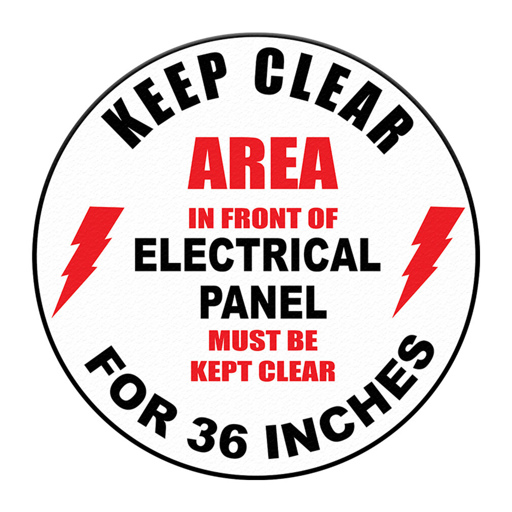 Floor Decals Keep Clear Electrical Panel Black Red Anti-Slip Round Shape