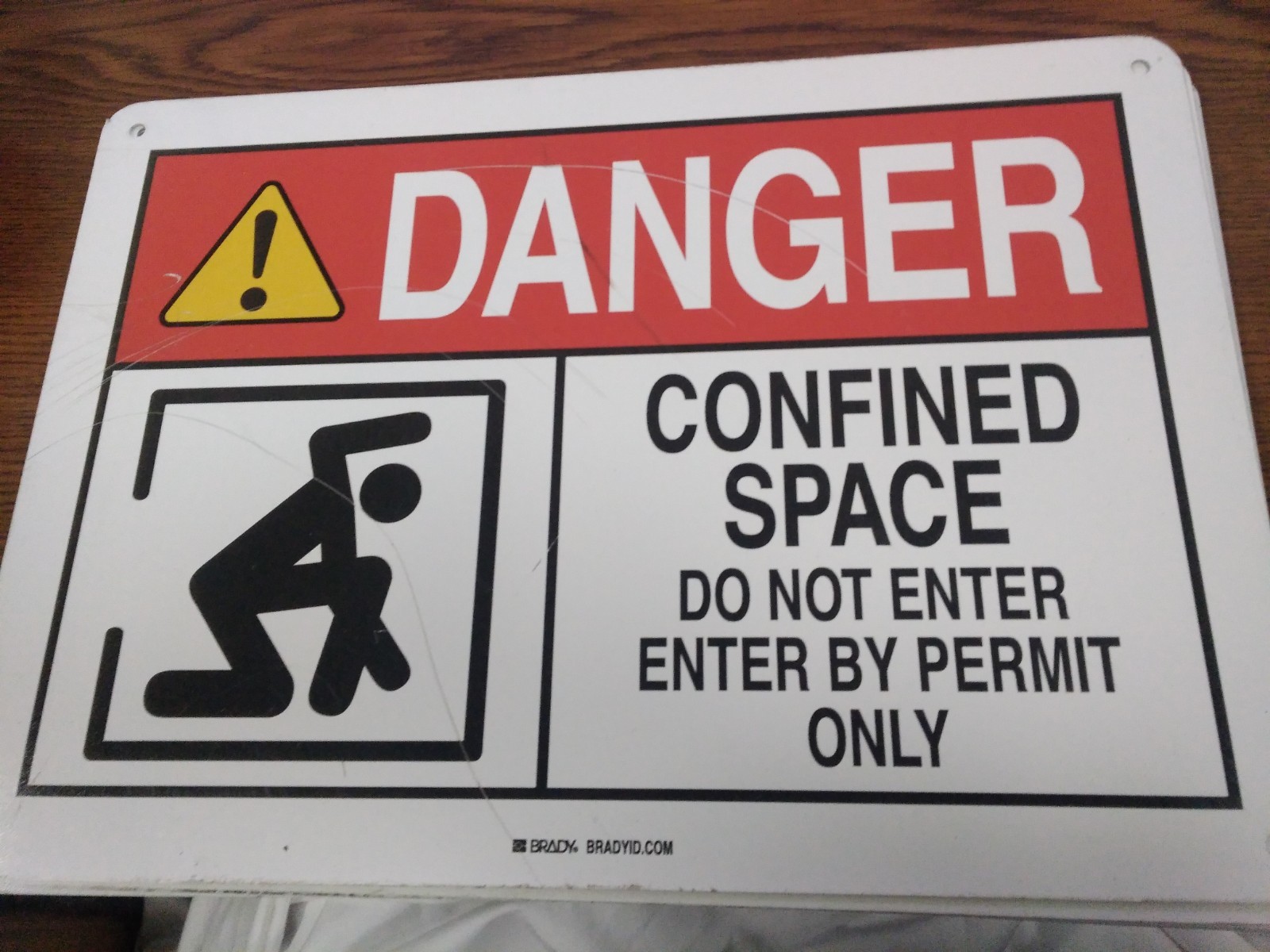 SIGN BRADY DANGER CONFINED SPACE Do Not Enter ENTER BY PERMIT ONLY 10 X 14&Prime;