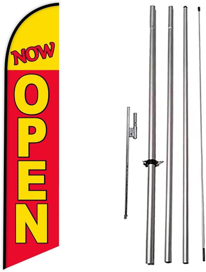 NOW OPEN Swooper Feather Flag Banner with 15&prime; Pole Kit for Businesses