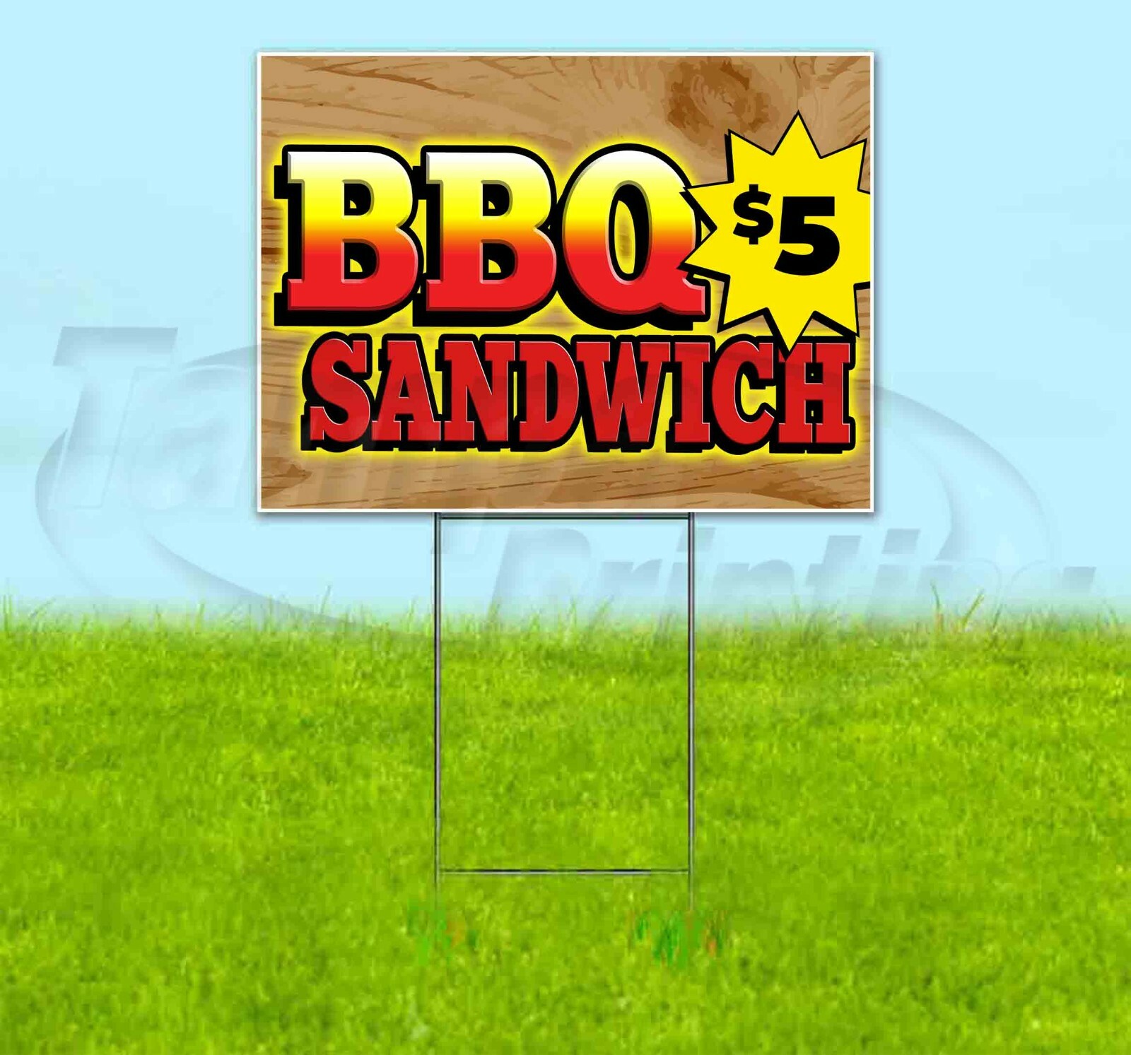 BBQ SANDWICH 5 DOLLARS 18×24 Yard Sign WITH STAKE Corrugated Bandit USA BARBECUE