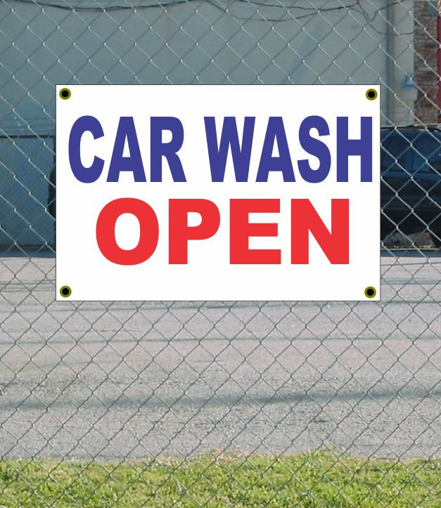 2×3 CAR WASH OPEN Red White & Blue Banner Sign NEW Discount Size & Price