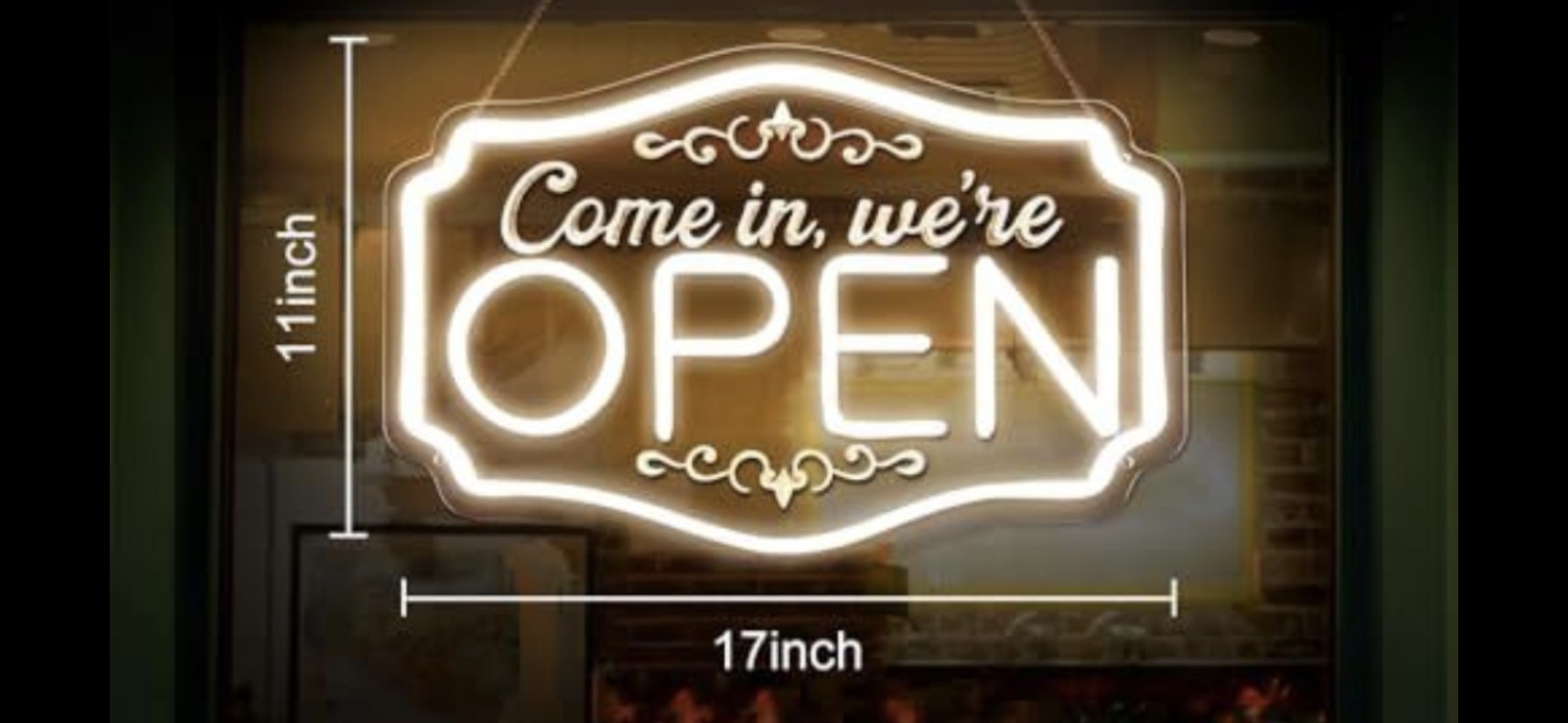 LED Lighted Hanging « Come In We&rsquo;re OPEN » Acrylic Door Sign White 17×11 in
