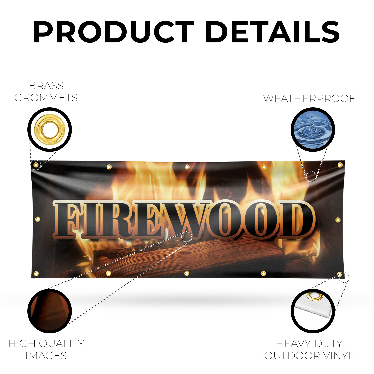 Firewood 13 oz Vinyl Banner Sign with Metal Grommets Heavy-Duty Single-Sided