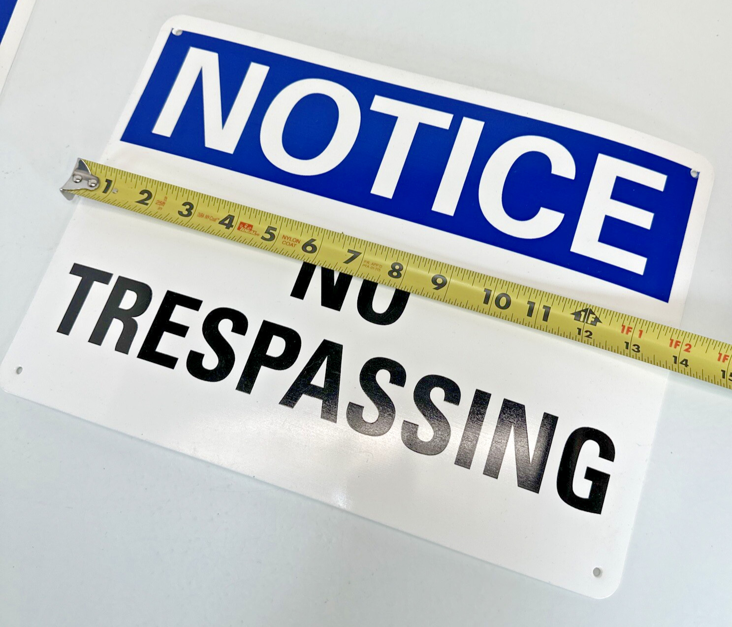 (2 Pack) No Trespassing OSHA Notice Sign Plastic, Blue Black White, 4 Holes