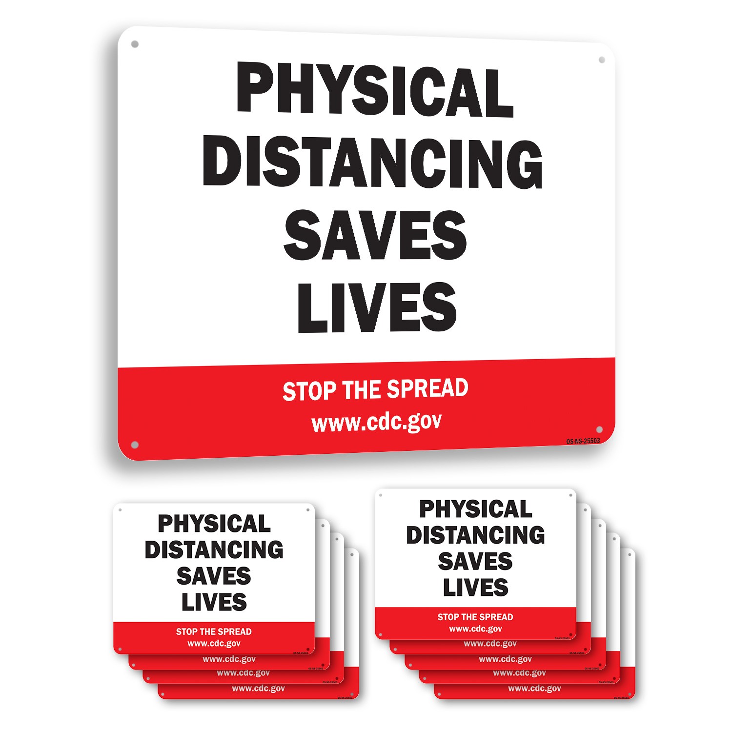 Physical Distancing Saves Lives Public Safety Sign Metal, Decal – 5 or 10 Pack