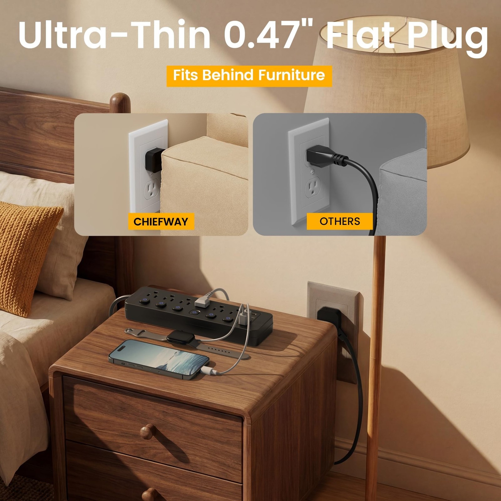 10Ft Power Strip with Individual On/Off Switches, 6 Outlets & 4 USB Ports (1 …