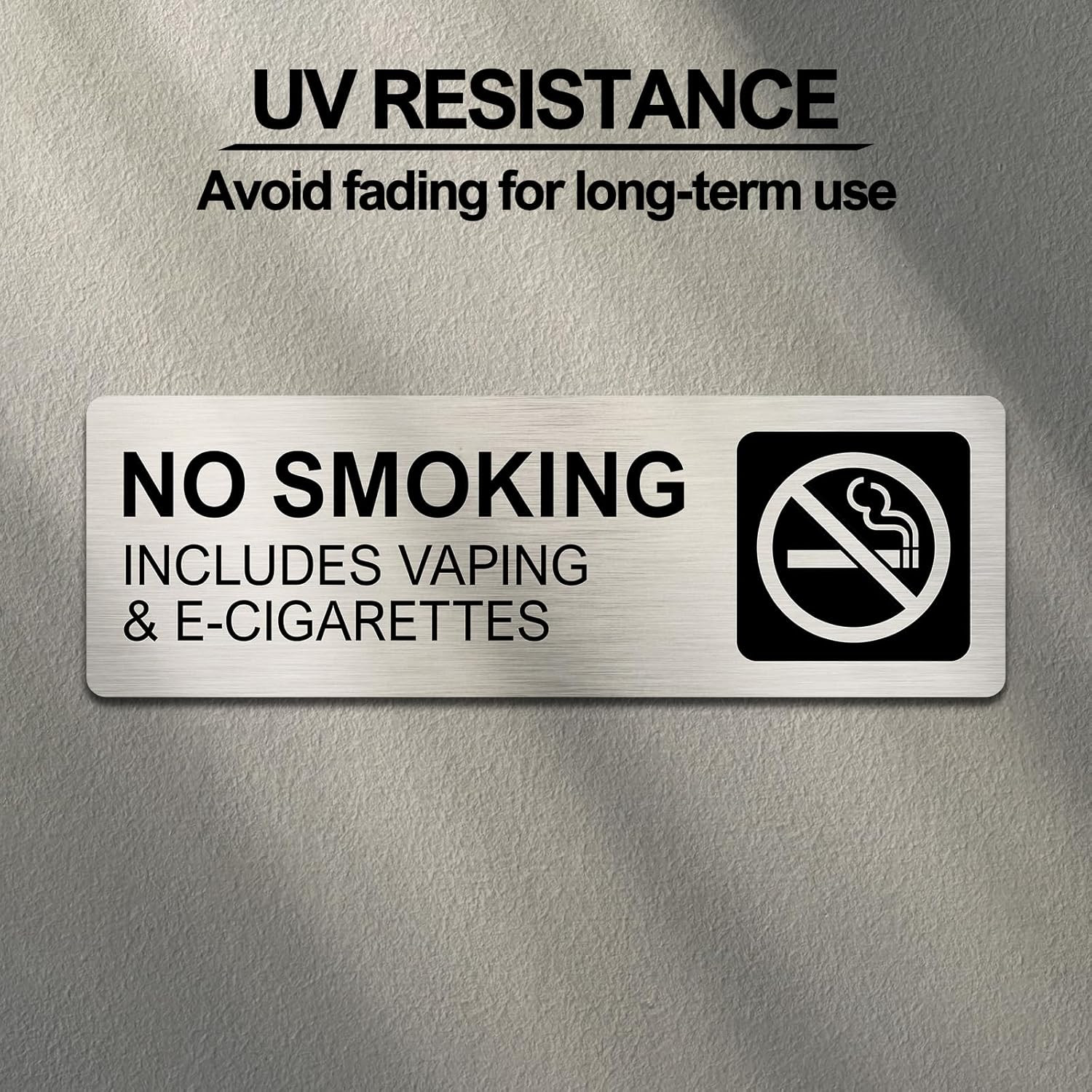 No Smoking Signs for Business, No Vaping Signs, 9 X 3 Inches Brushed Aluminum, W