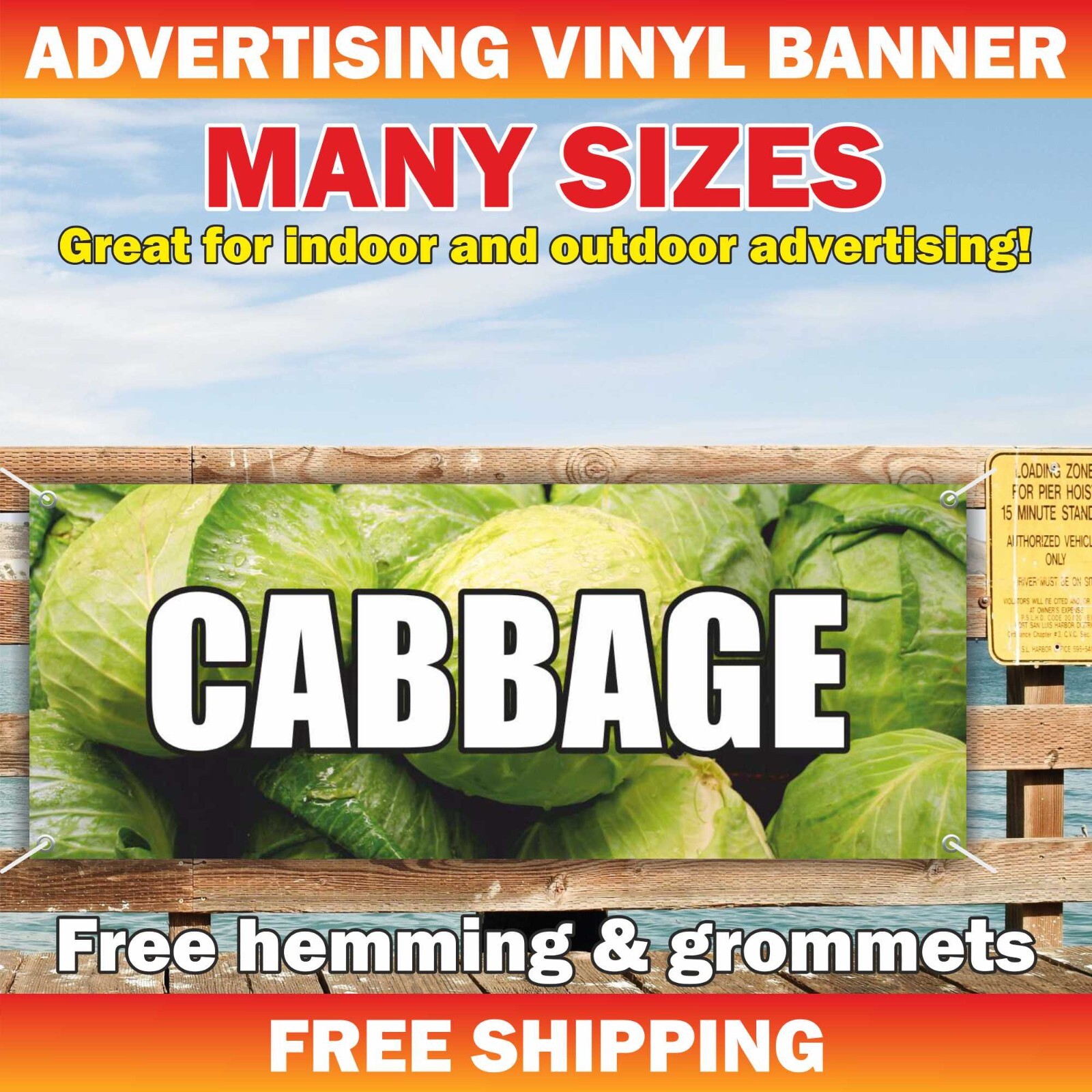 Сabbage Advertising Banner Vinyl Mesh Sign Vegetables Fruits Berry Salad Farm