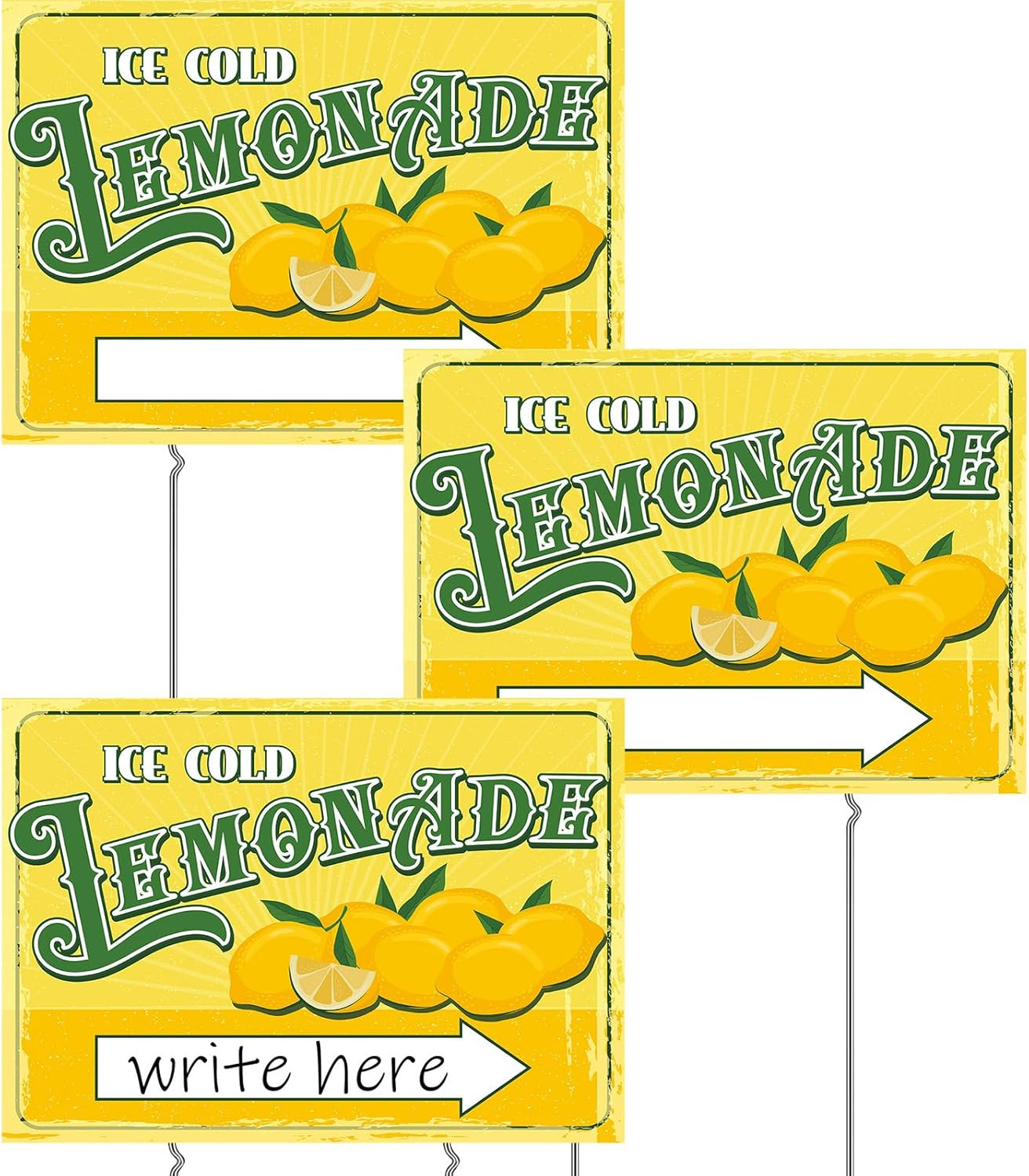 3 Sets 12&Prime; X 16&Prime; Summer Lemonade Yard Sign and Stake Double Sided Corrugated Pla