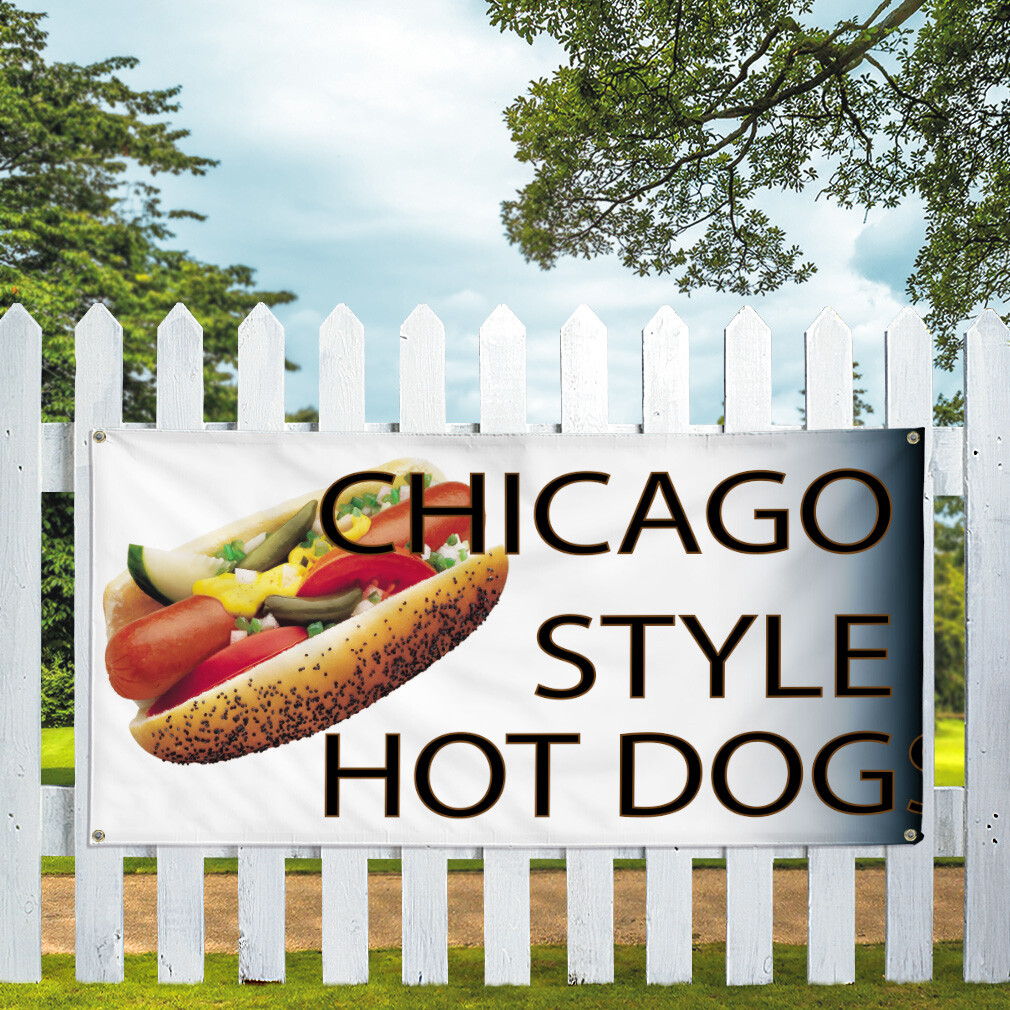 Vinyl Banner Multiple Sizes Chicago Style Hot Dogs B Restaurant & Food Outdoor