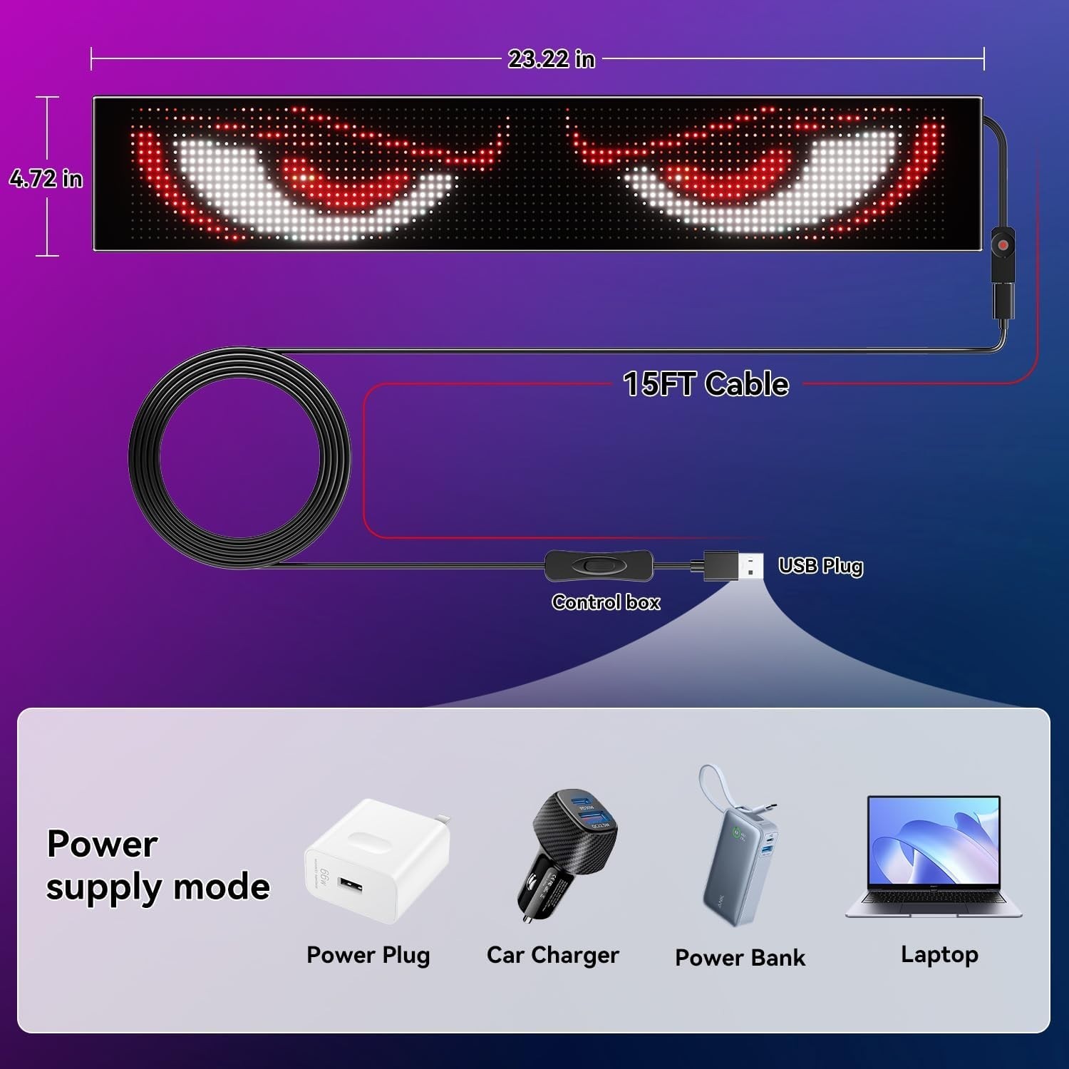 Customizable LED Car Sign with APP Control – Portable 23x5in Scrolling Display
