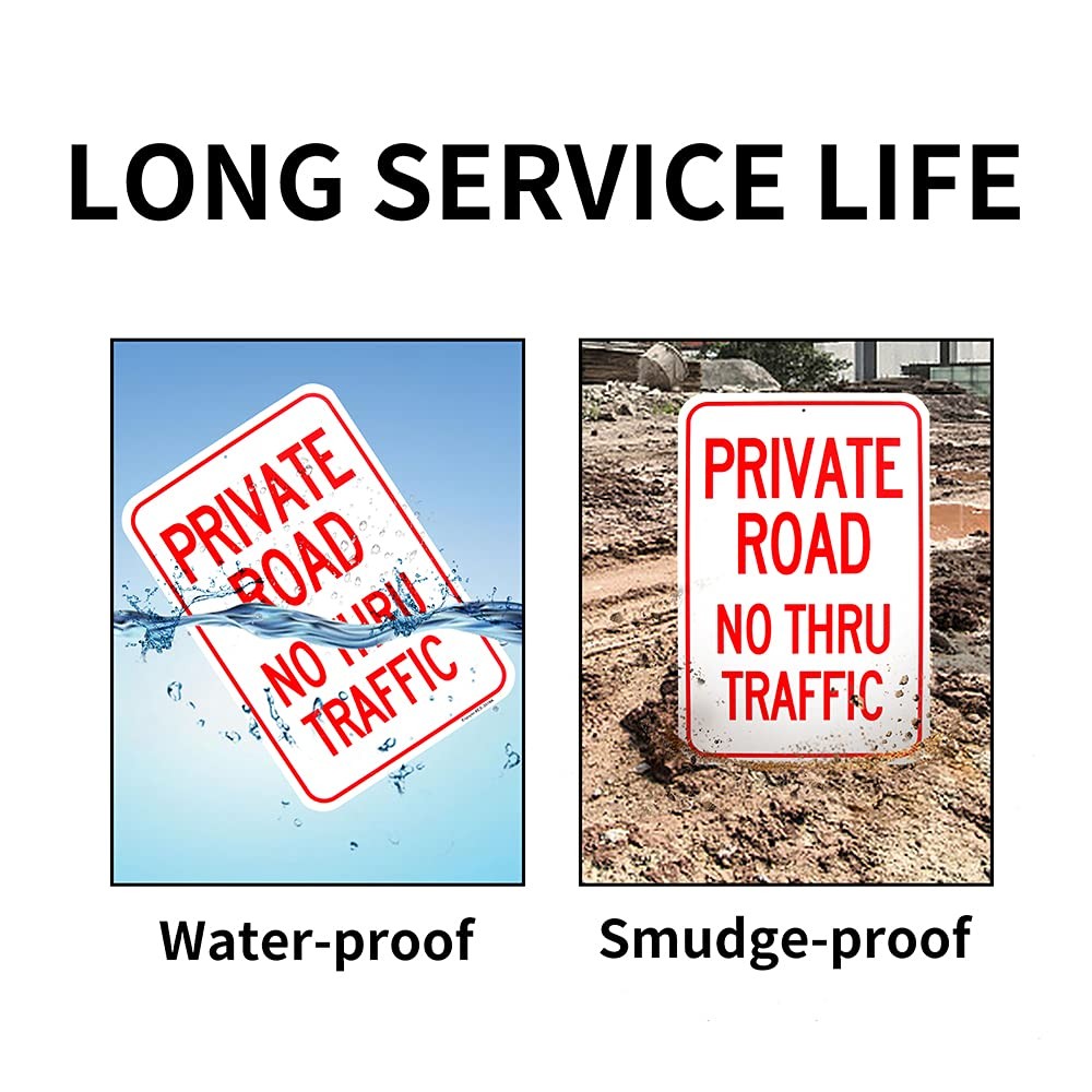 Large Private Road No Thru Traffic Sign, 18&Prime;X 12&Prime; .040 Aluminum Reflective Sign