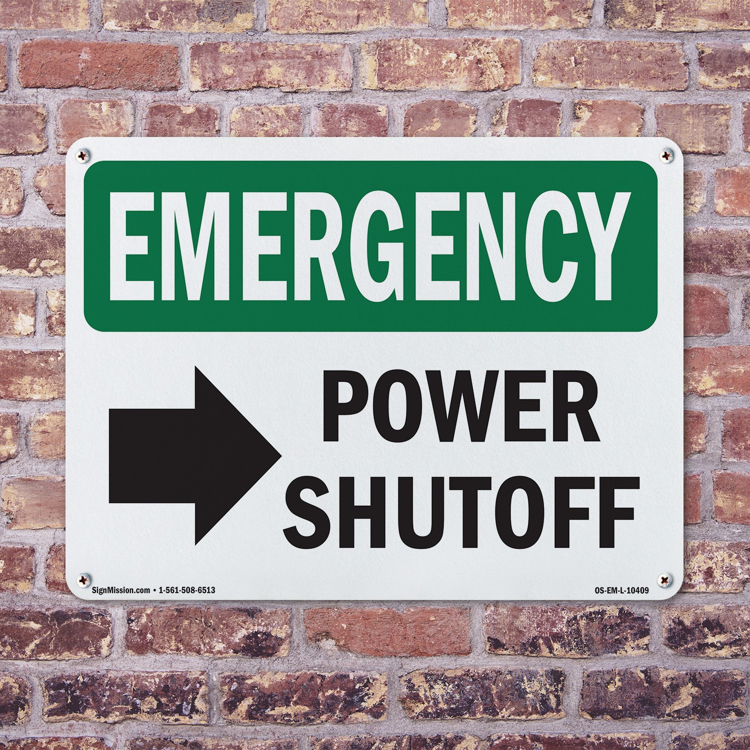 Power Shutoff [Right Arrow] With Symbol OSHA Emergency Sign, Decal 5 or 10 Pack