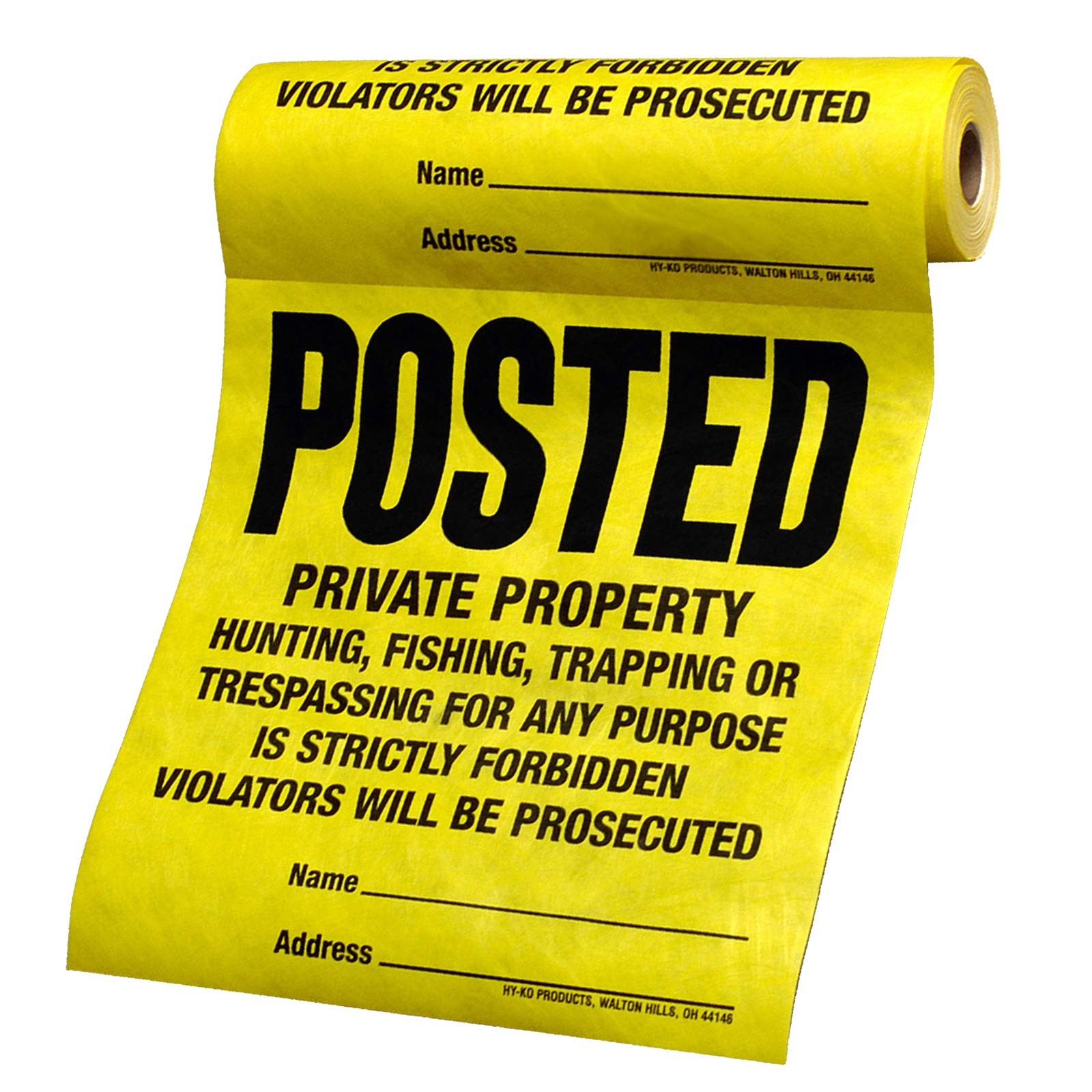 Hy-Ko Products TSR-100 Posted Private Property Tyvek Sign Roll 11 x 11 Yellow, 1