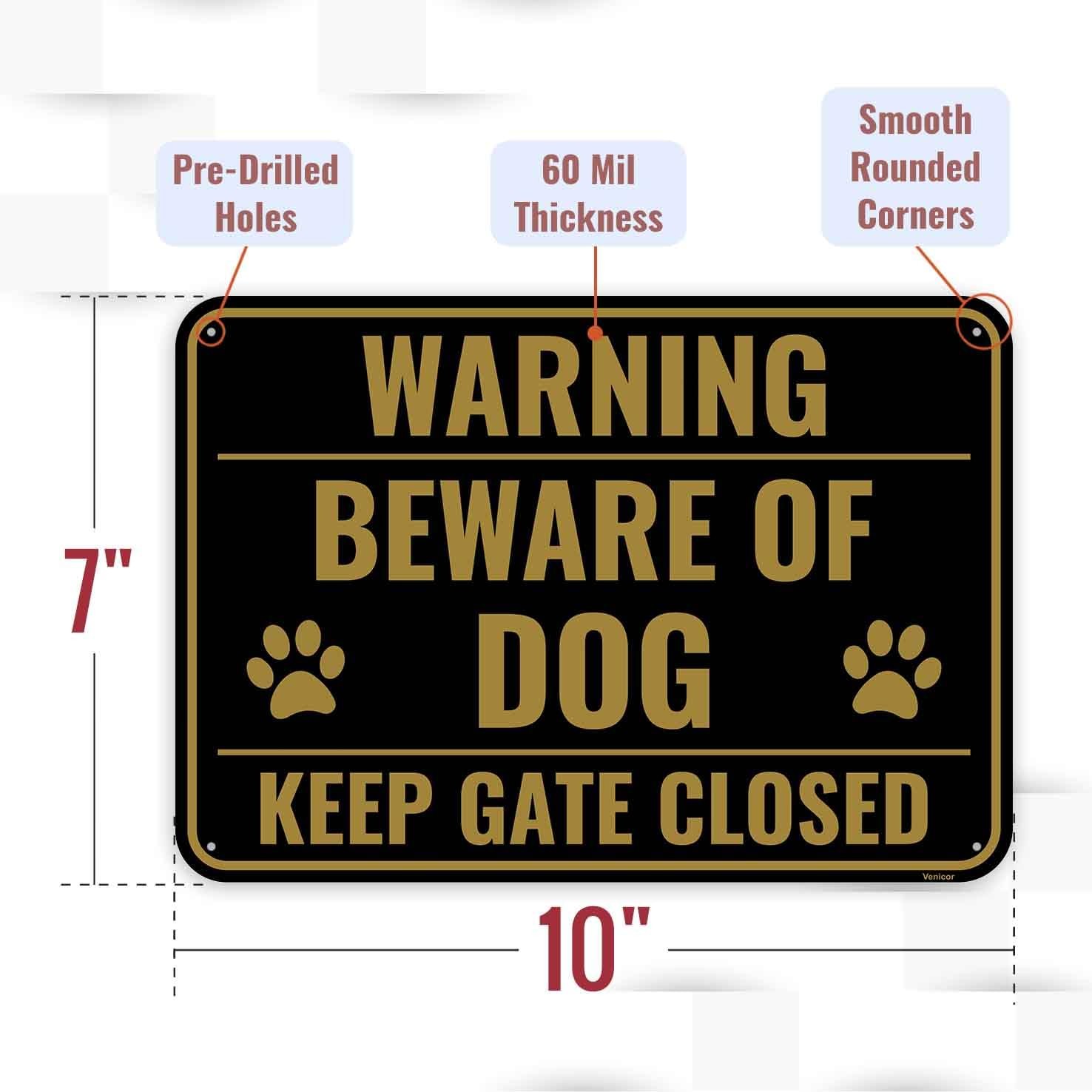 2PC Funny Beware of Dog Sign, 10 x 7 Inches Aluminum Cute Keep Gate Closed …