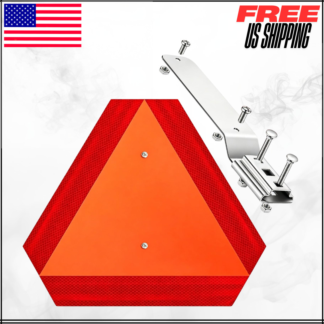 Slow Moving Vehicle Sign W/ Mounting Bracket Triangle Aluminum SMV 14×16&Prime;