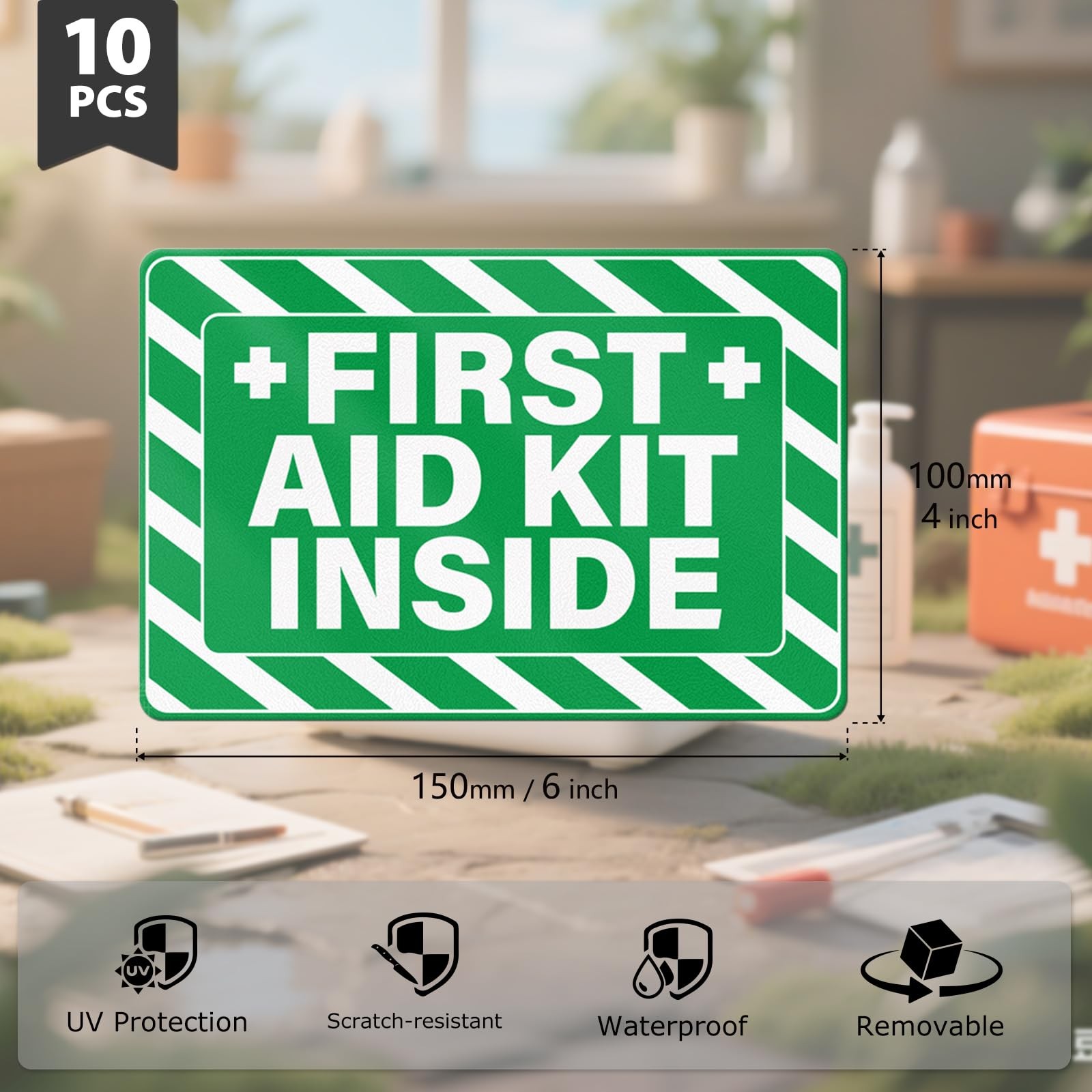 10 PCS First Aid Kit Inside Stickers 6 × 4 Inches Vinyl Emergency Medical Sig…