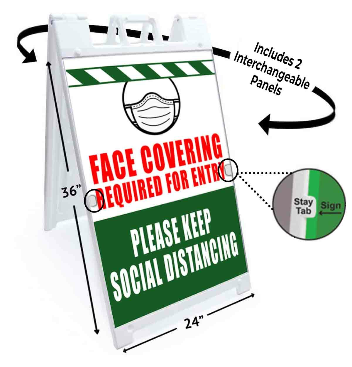 FACE COVERING GREEN Signicade 24×36 Aframe Sidewalk Sign Banner Decal MEDICAL