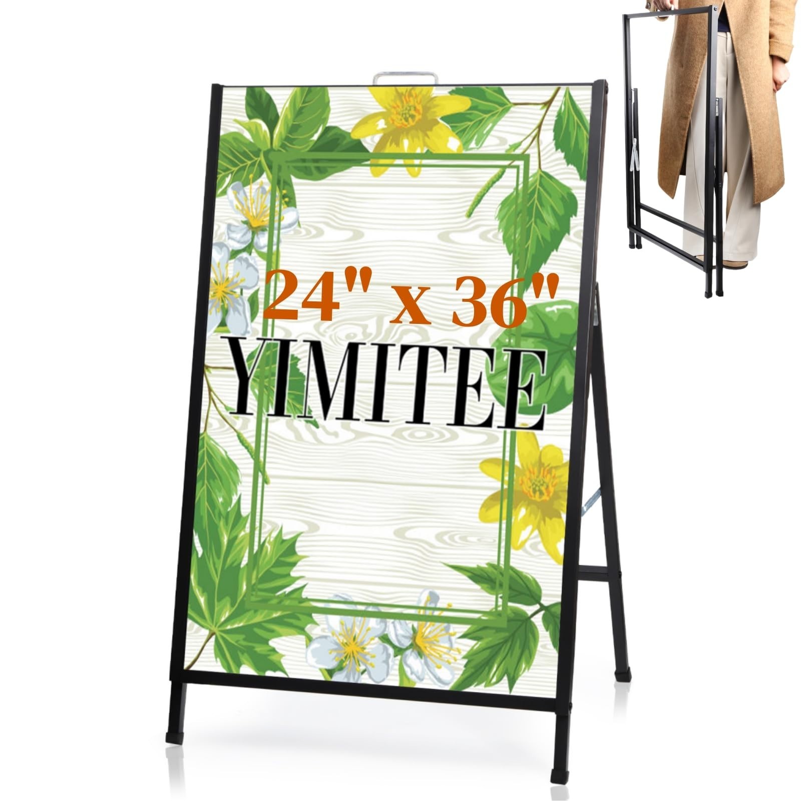 Heavy Duty A-Frame Sign with Carry Handle, 24×36&Prime; Folding Sidewalk Board for Out