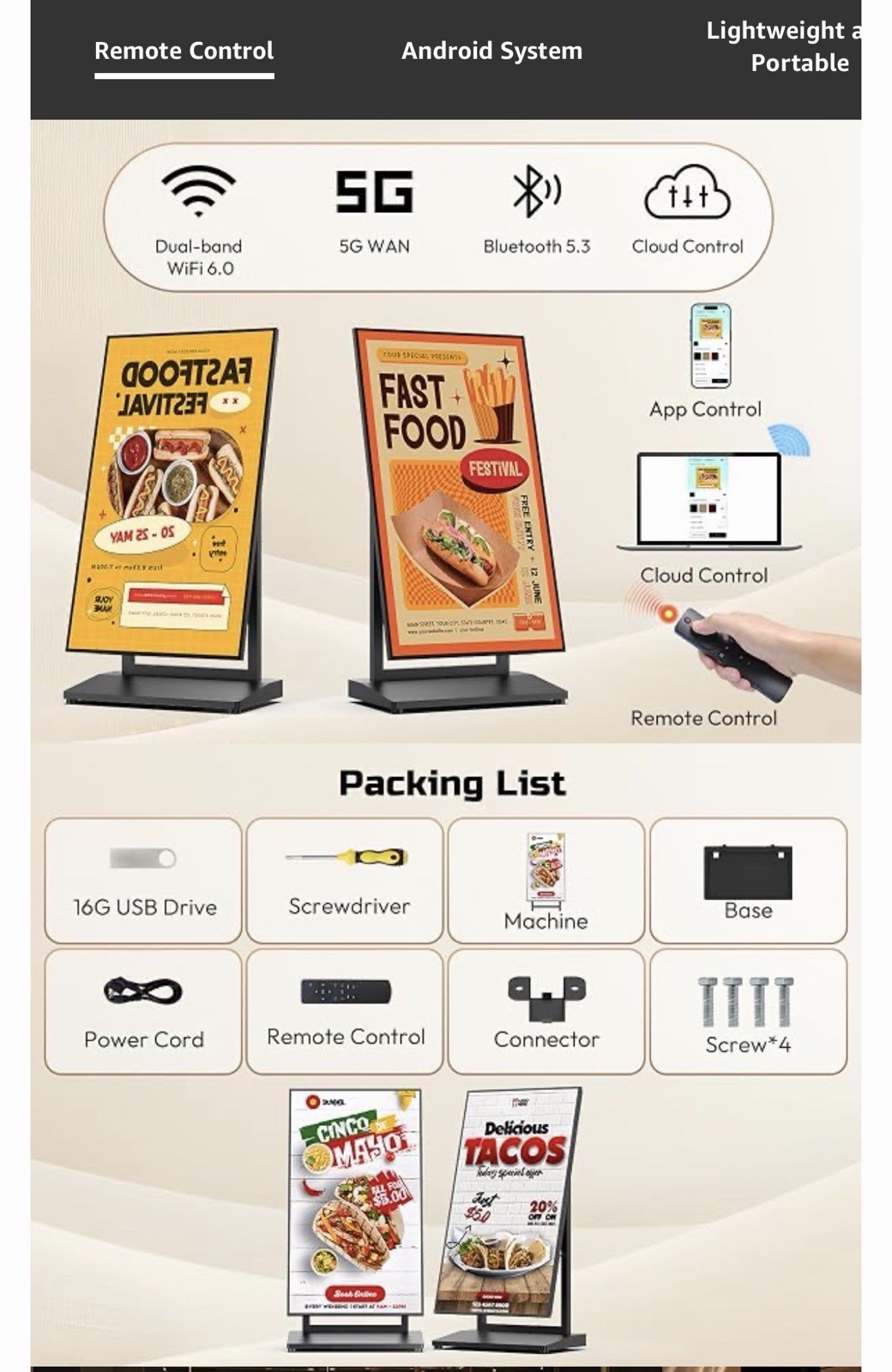43 in LCD Digital Poster Screen Display, Floor Standing Placement Style, Black