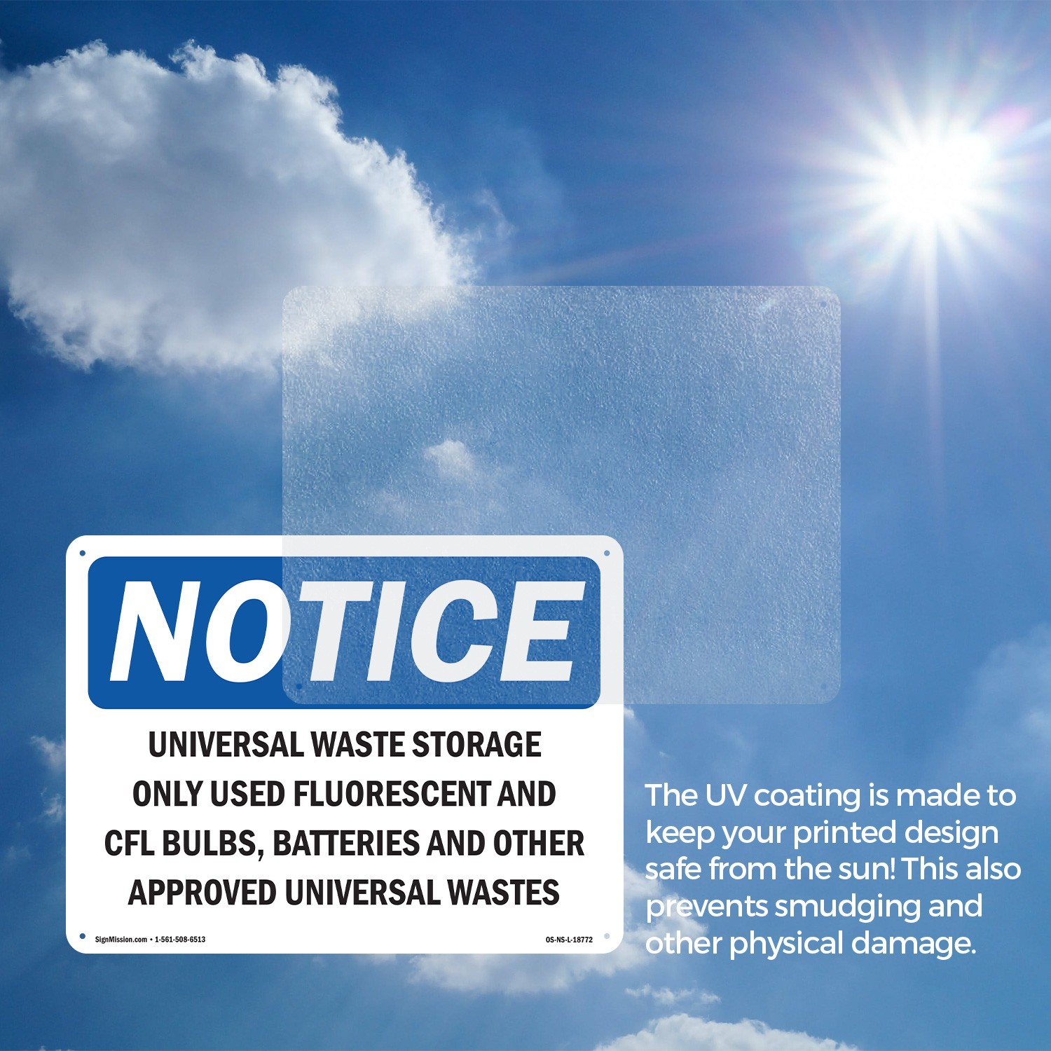 Universal Waste Storage Only Used Fluorescent OSHA Notice Sign, Decal 5/10 Pack